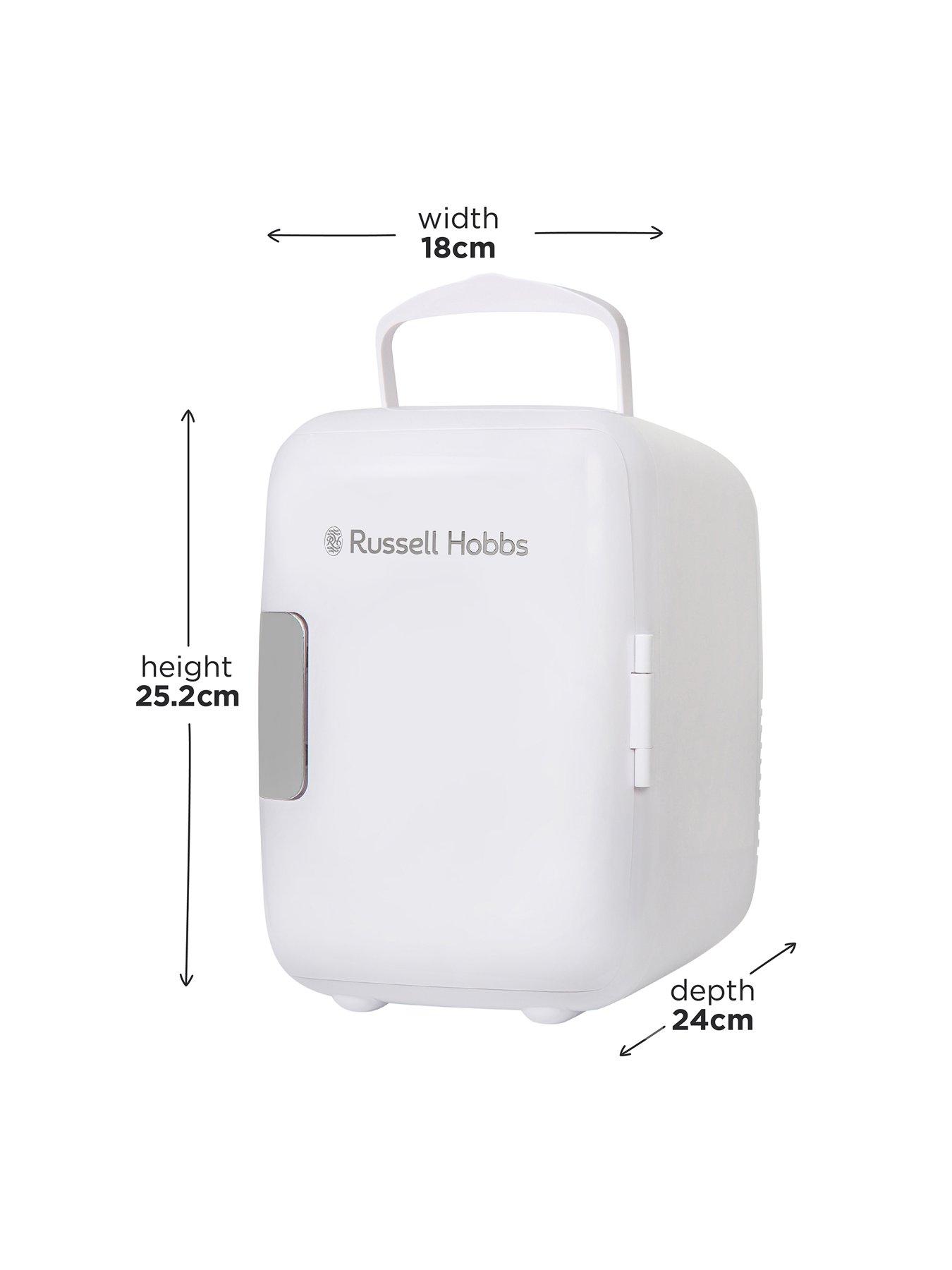  image of russell-hobbs-rh4clr1001-4l-mini-compact-cooler-for-drinks-and-cosmetics-retro-style-white-amp-chrome