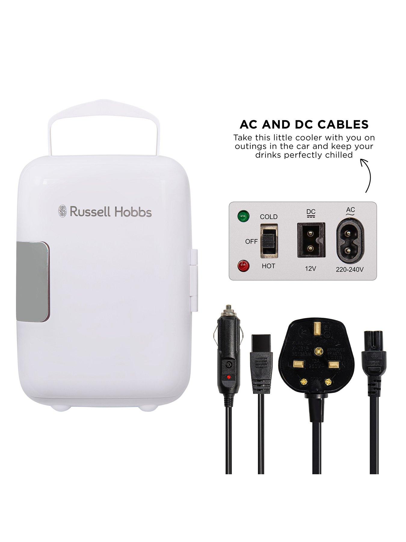  image of russell-hobbs-rh4clr1001-4l-mini-compact-cooler-for-drinks-and-cosmetics-retro-style-white-amp-chrome