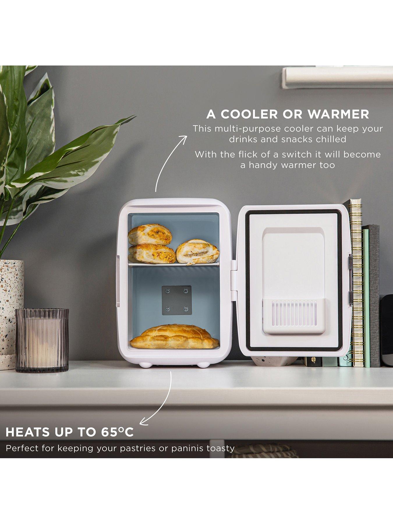  image of russell-hobbs-rh4clr1001-4l-mini-compact-cooler-for-drinks-and-cosmetics-retro-style-white-amp-chrome