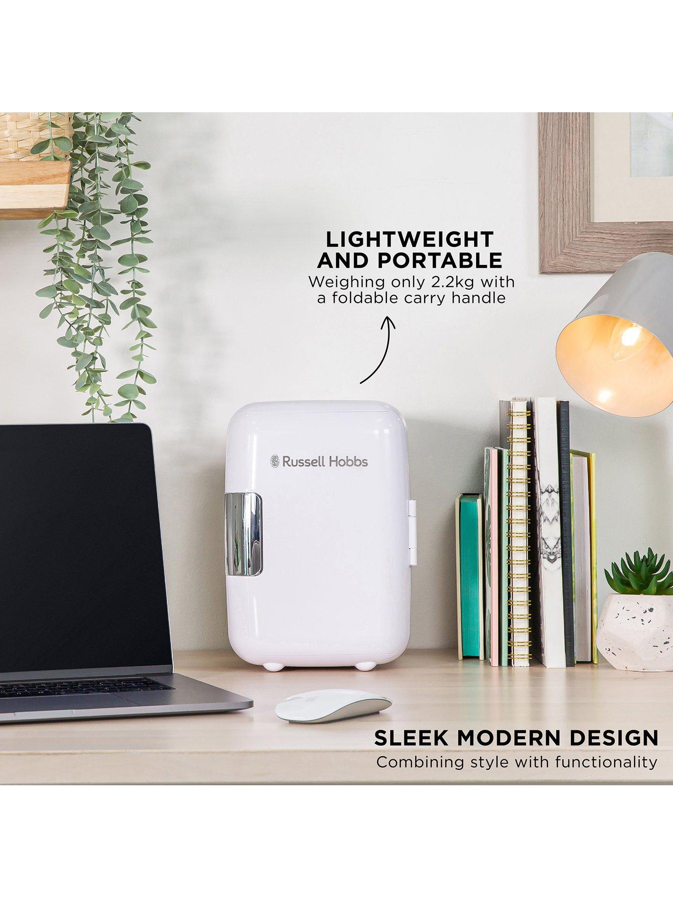  image of russell-hobbs-rh4clr1001-4l-mini-compact-cooler-for-drinks-and-cosmetics-retro-style-white-amp-chrome