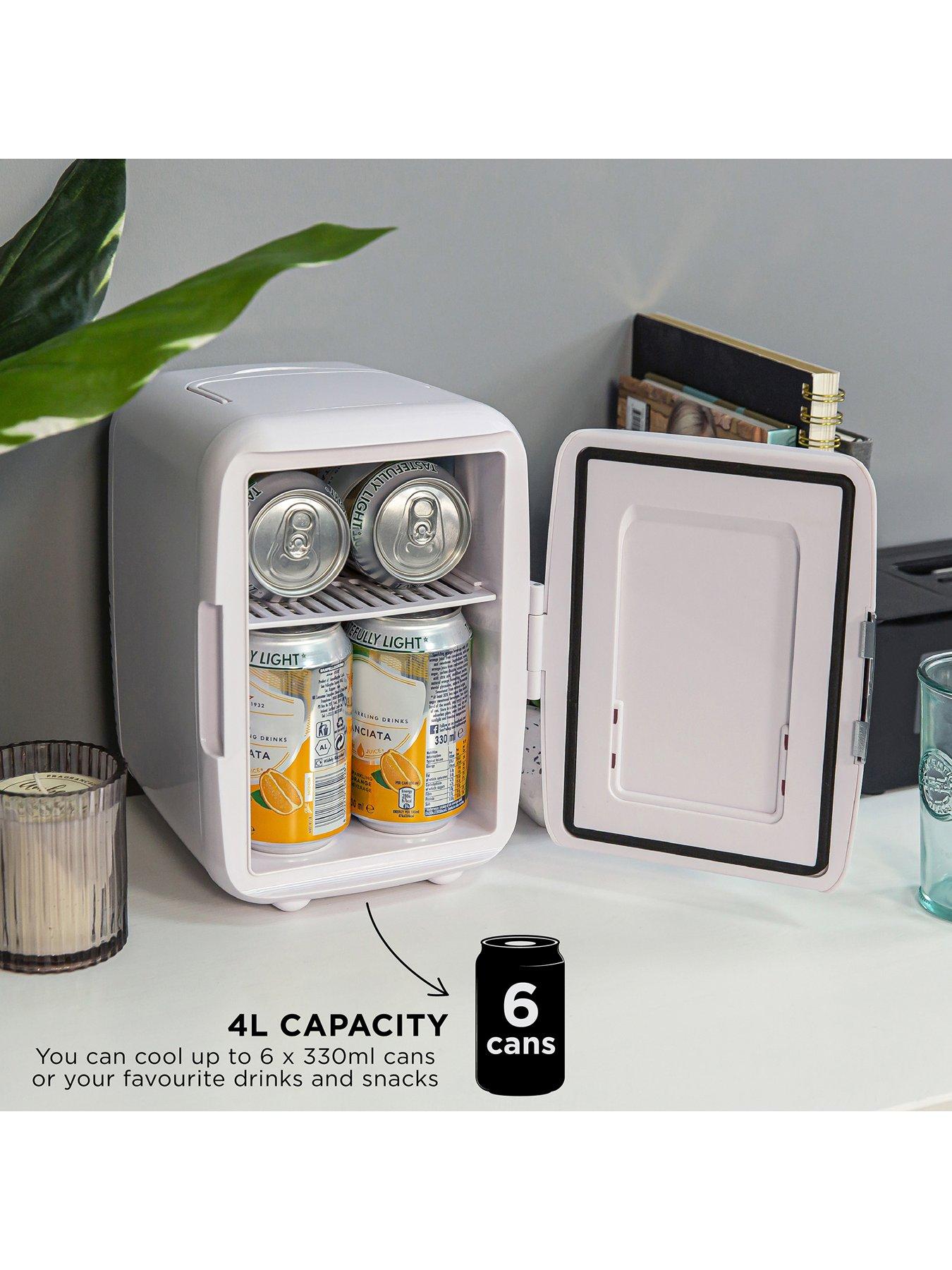  image of russell-hobbs-rh4clr1001-4l-mini-compact-cooler-for-drinks-and-cosmetics-retro-style-white-amp-chrome