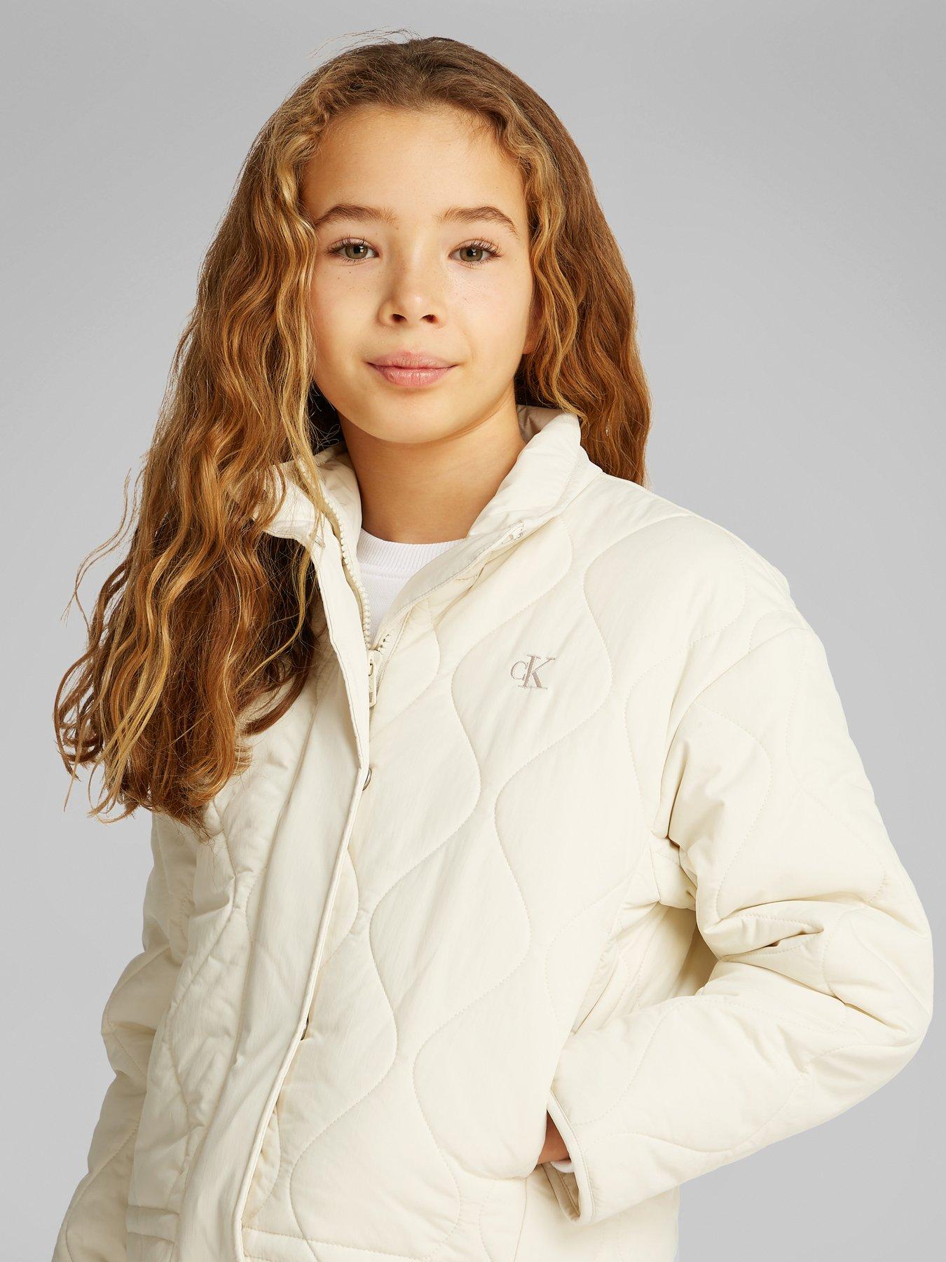  image of calvin-klein-jeans-girls-quilted-jacket-beige