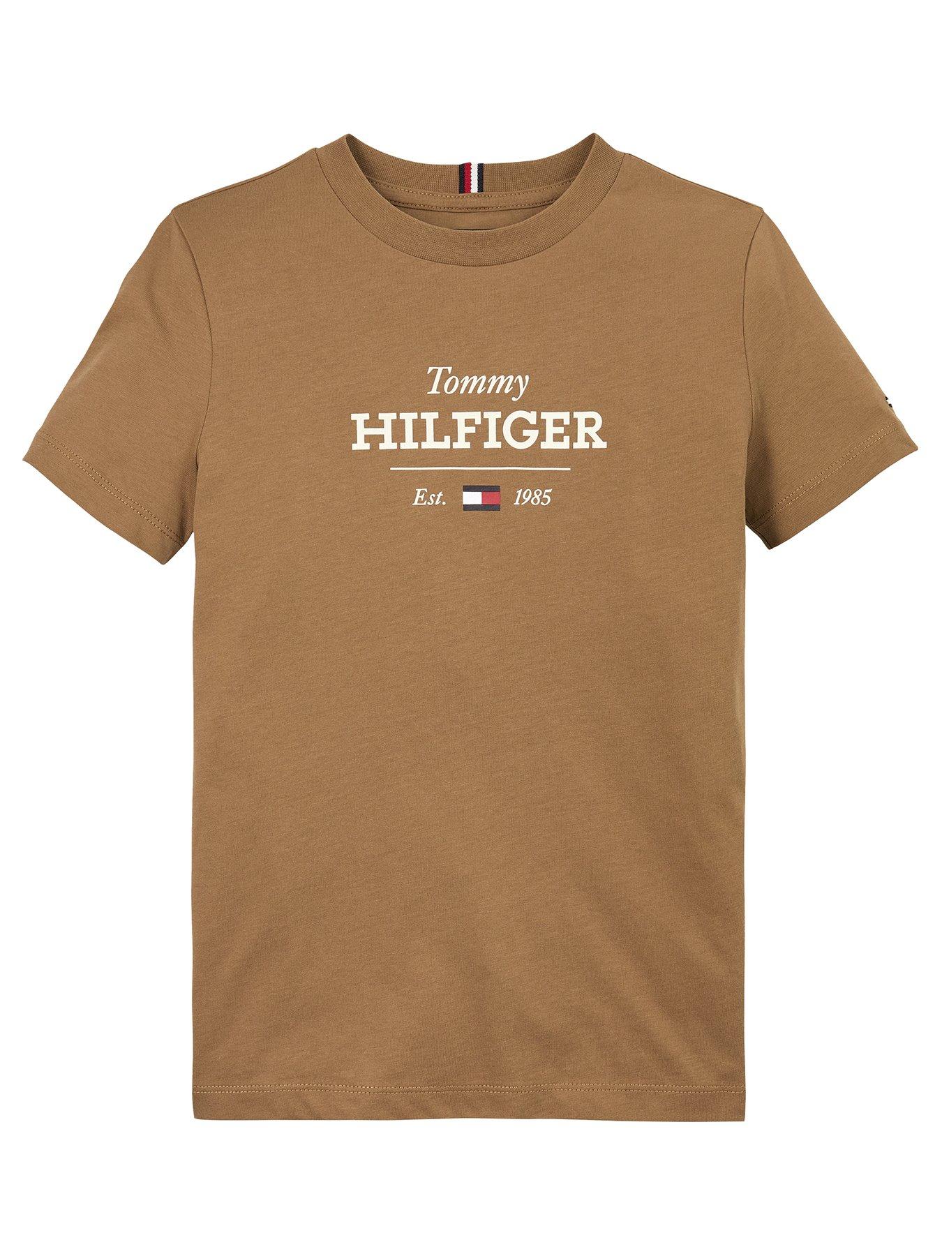  image of tommy-hilfiger-boys-monotype-1985-short-sleeve-t-shirt-dark-beige