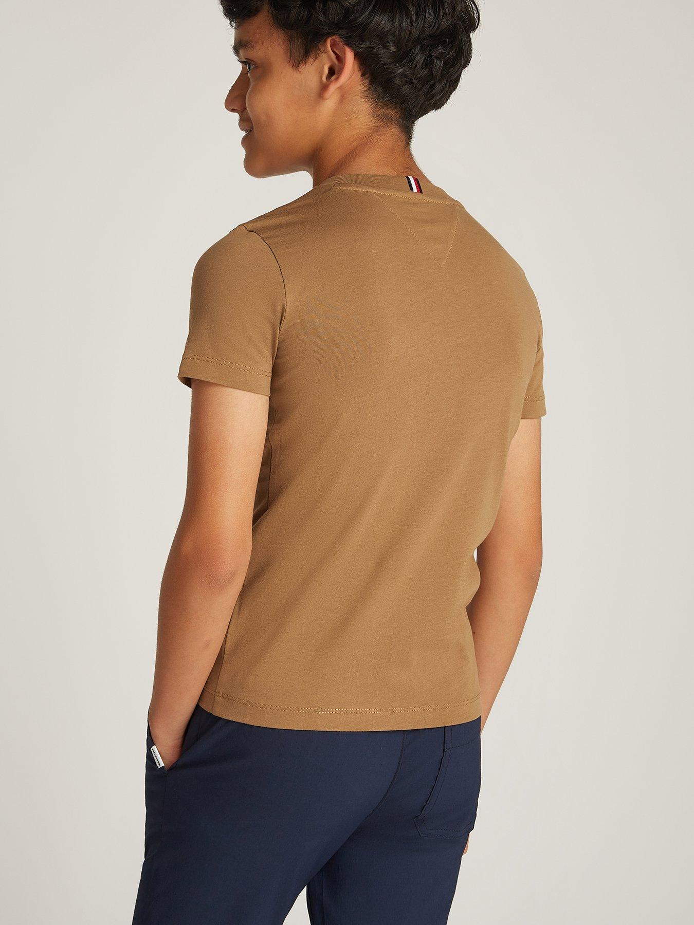  image of tommy-hilfiger-boys-monotype-1985-short-sleeve-t-shirt-dark-beige