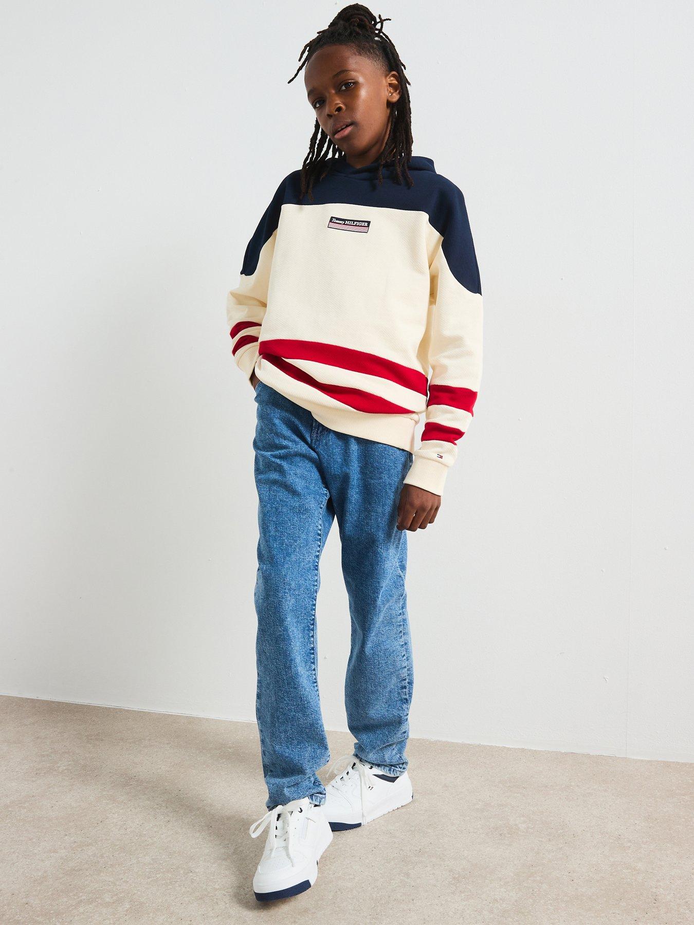  image of tommy-hilfiger-boys-monotype-striped-colour-block-hoodie-multi