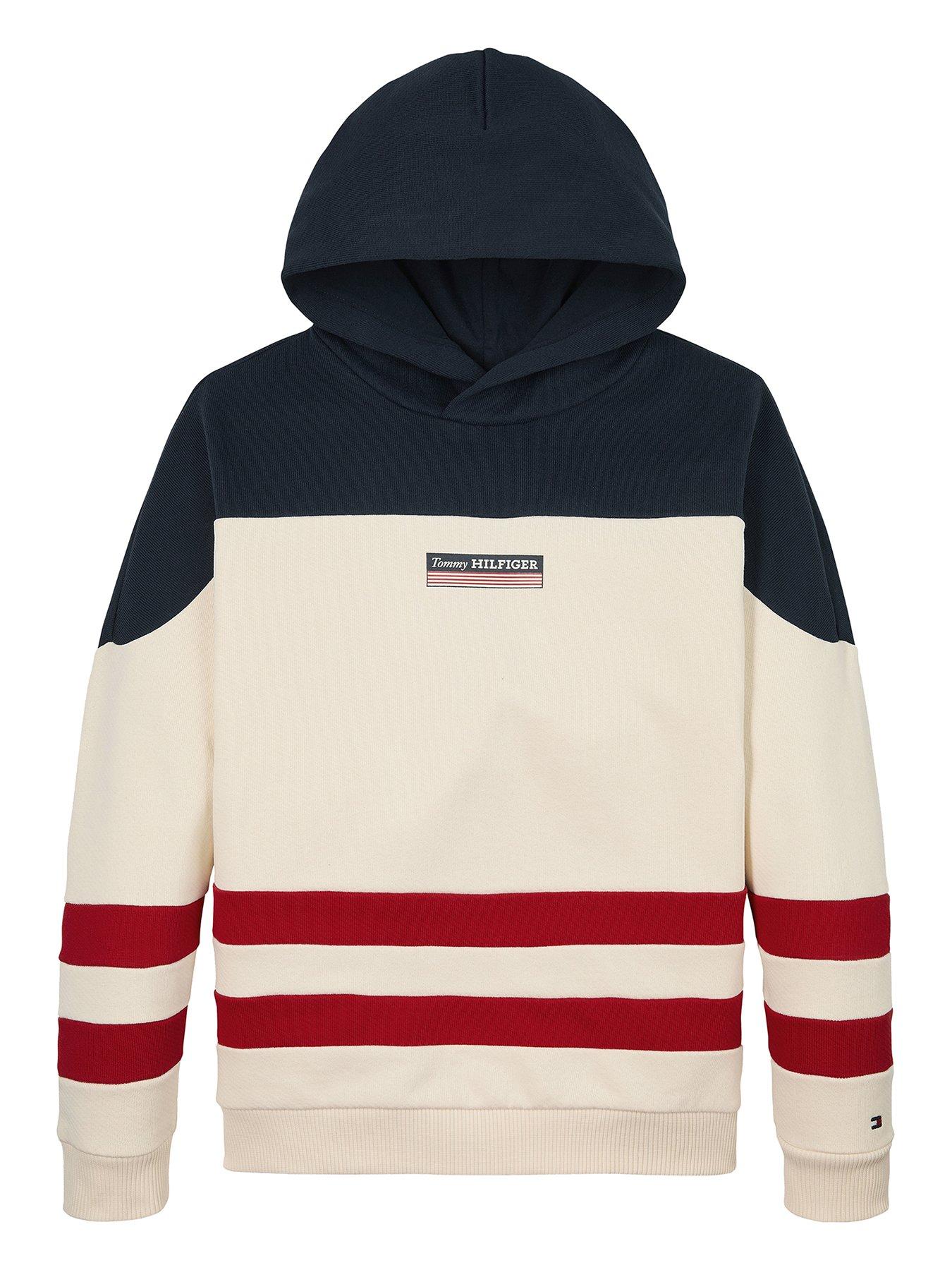  image of tommy-hilfiger-boys-monotype-striped-colour-block-hoodie-multi