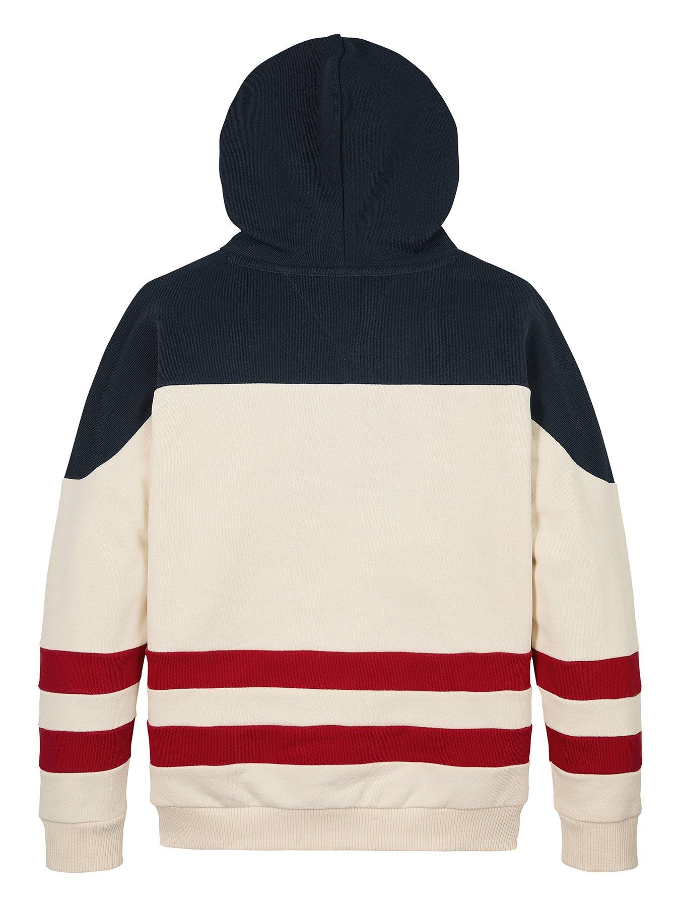  image of tommy-hilfiger-boys-monotype-striped-colour-block-hoodie-multi