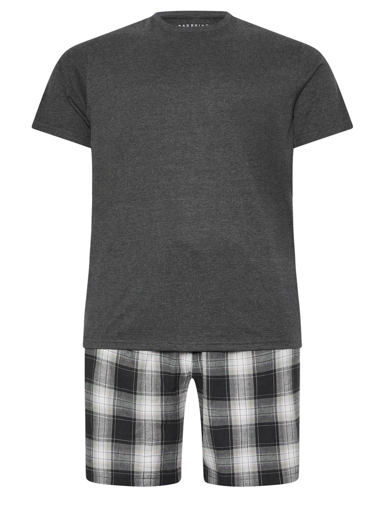  image of badrhino-woven-short-and-jersey-pyjama-set-black