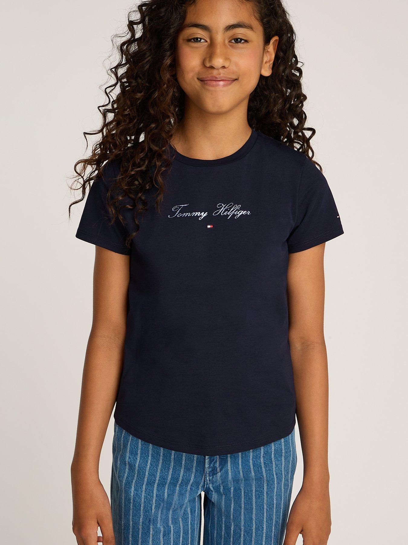 tommy-hilfiger-girls-script-slim-short-sleeve-t-shirt-navy