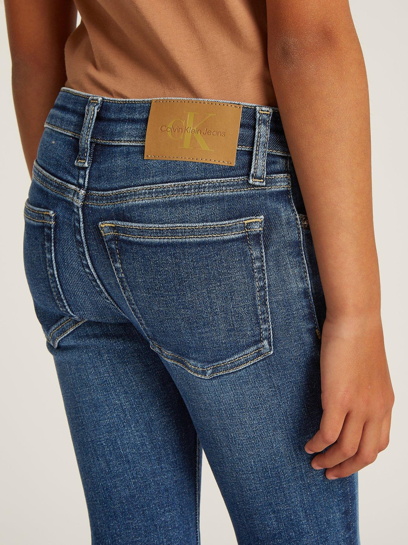  image of calvin-klein-jeans-girls-flare-visual-denim-jeans-dark-blue