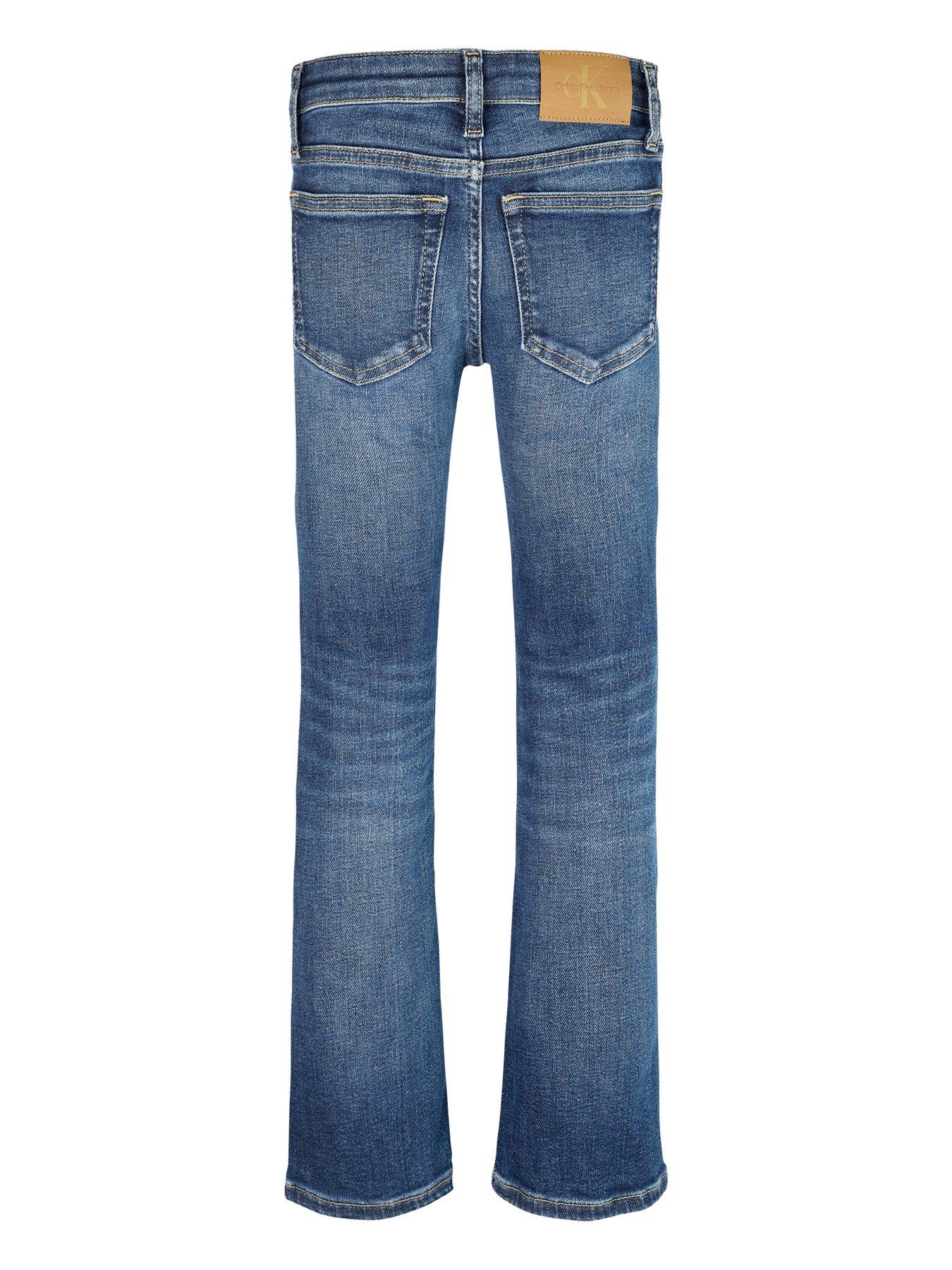  image of calvin-klein-jeans-girls-flare-visual-denim-jeans-dark-blue