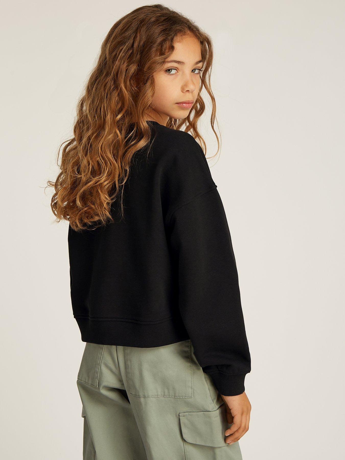  image of calvin-klein-jeans-girls-glitter-monologo-crewneck-sweatshirt-black