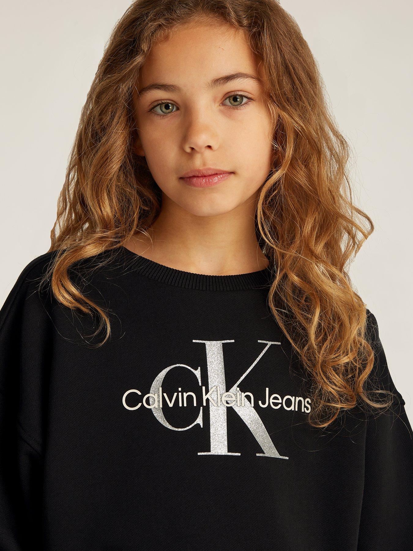  image of calvin-klein-jeans-girls-glitter-monologo-crewneck-sweatshirt-black