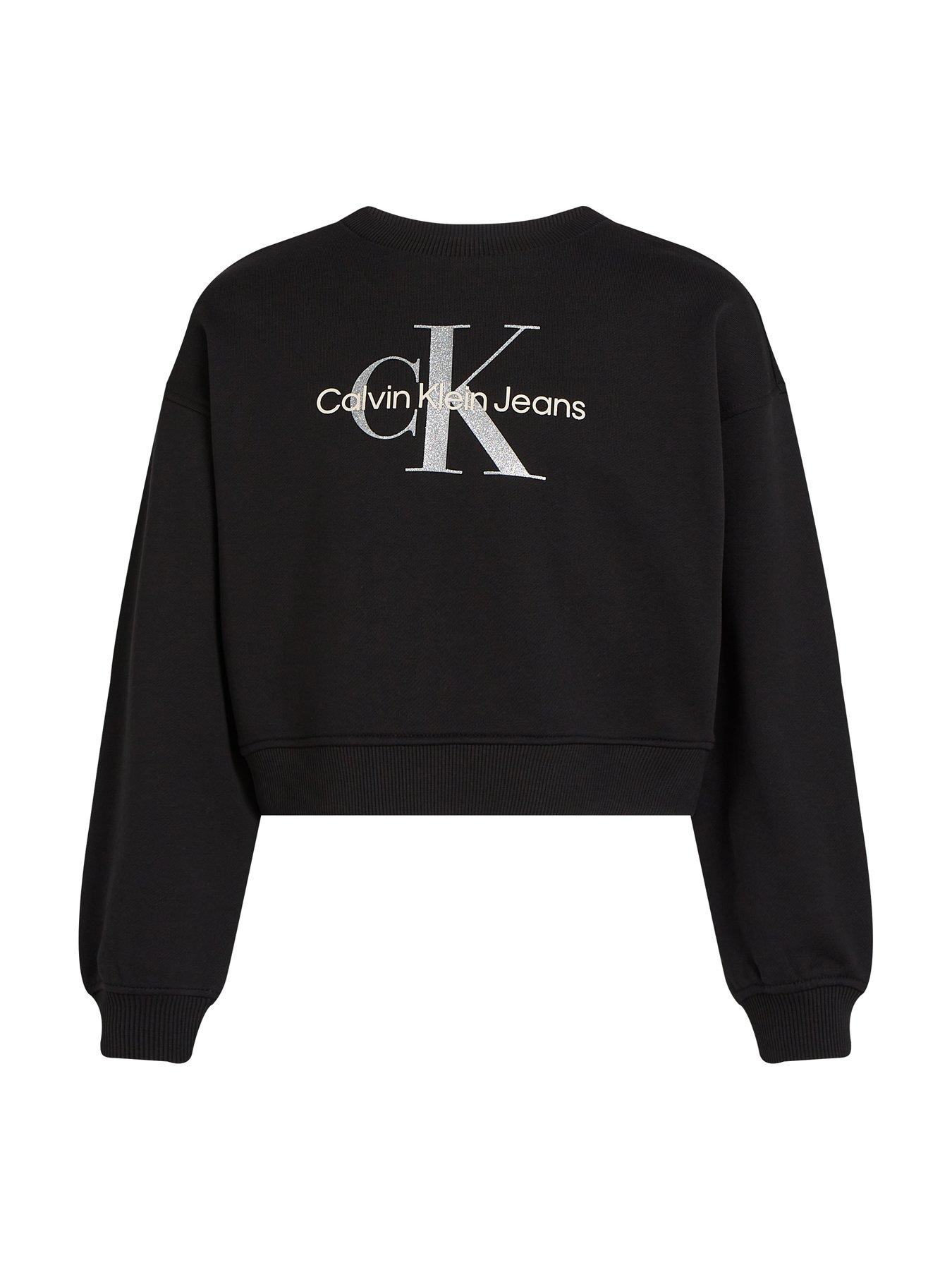  image of calvin-klein-jeans-girls-glitter-monologo-crewneck-sweatshirt-black