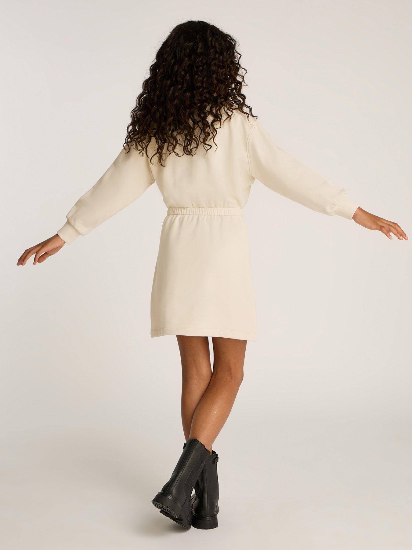  image of calvin-klein-jeans-girls-glitter-monologo-sweat-dress-beige