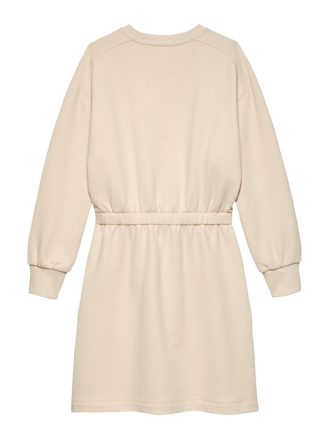  image of calvin-klein-jeans-girls-glitter-monologo-sweat-dress-beige