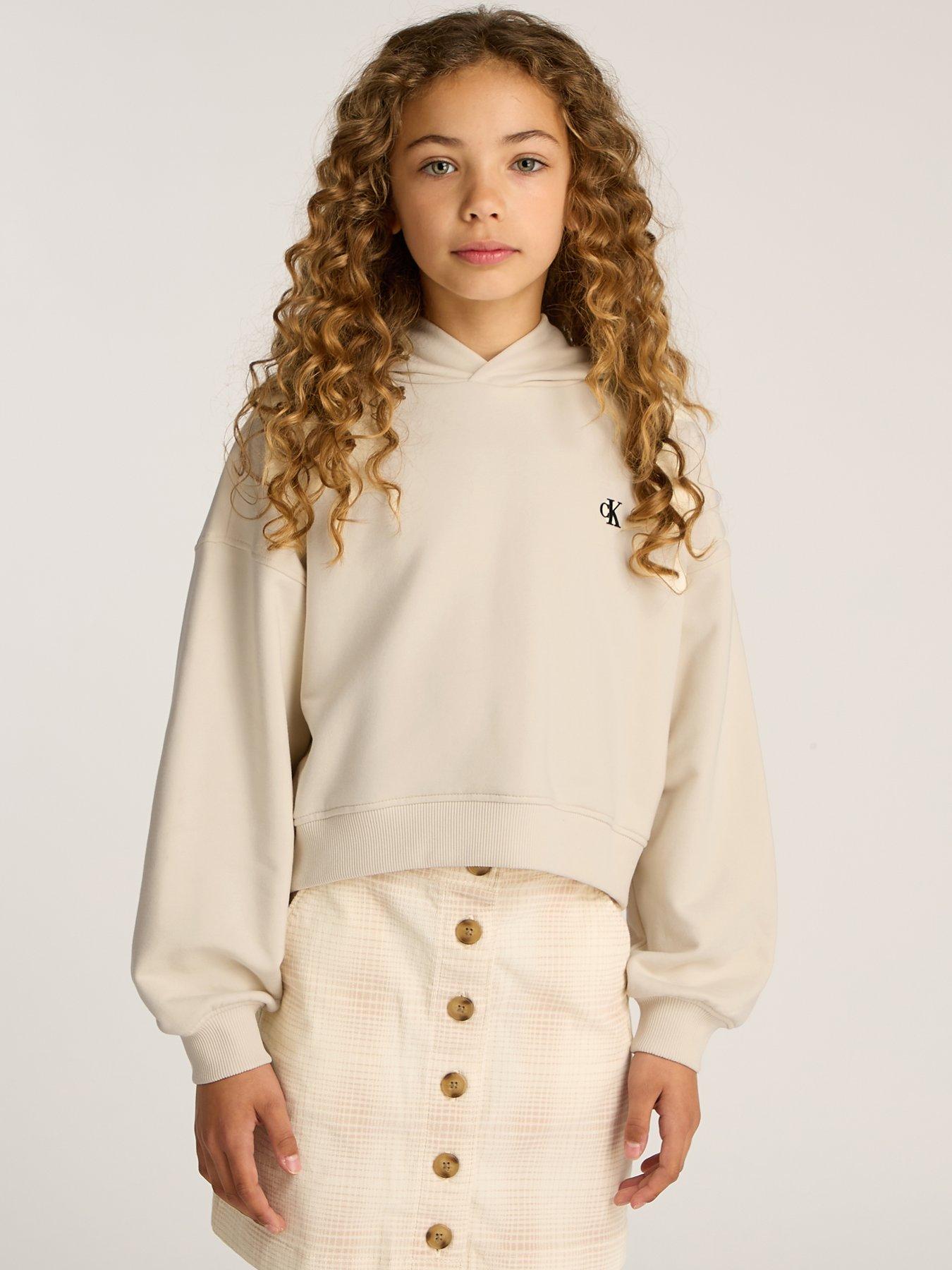  image of calvin-klein-jeans-girls-handwriting-logo-hoodie-beige