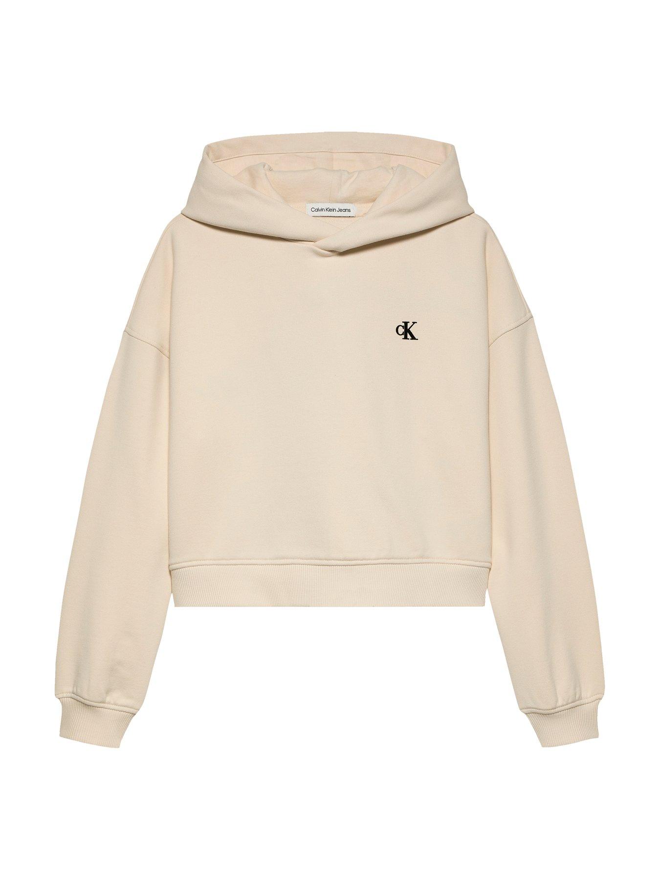  image of calvin-klein-jeans-girls-handwriting-logo-hoodie-beige