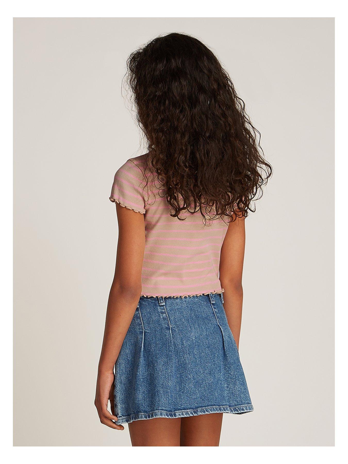  image of tommy-hilfiger-girls-rib-knit-stripe-short-sleeve-top-multi