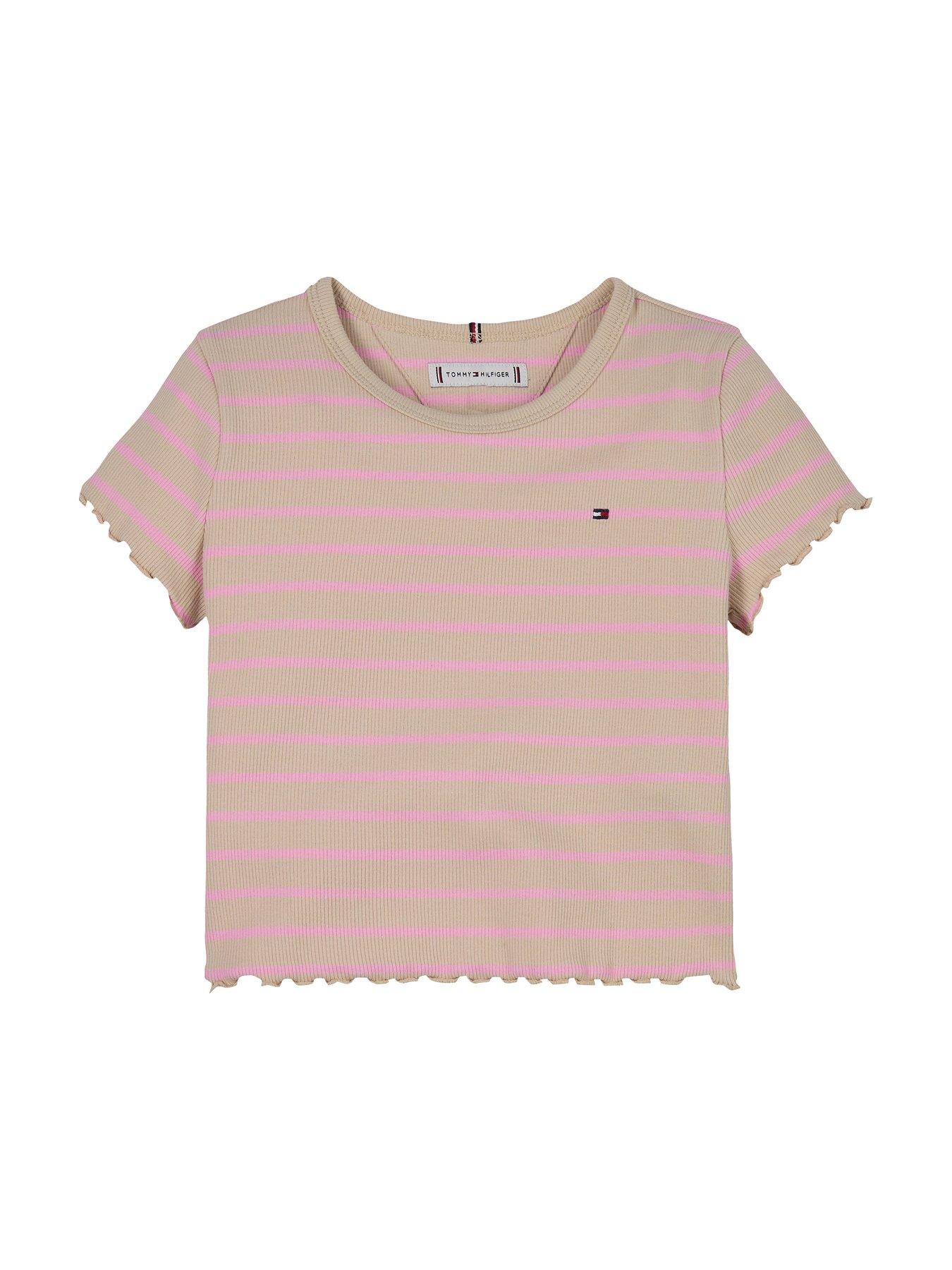  image of tommy-hilfiger-girls-rib-knit-stripe-short-sleeve-top-multi