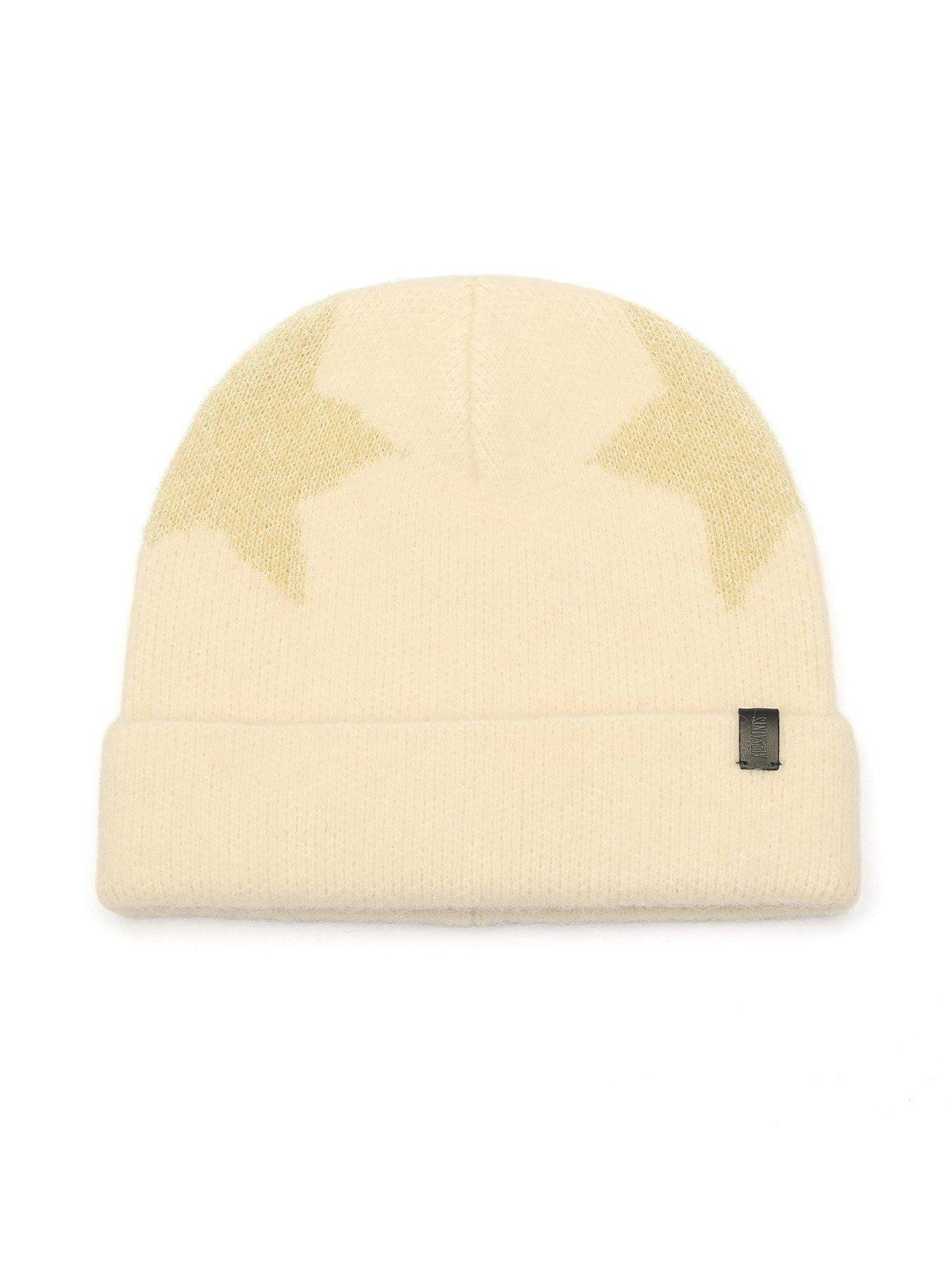 undefined Metallic Star Beanie Hat  - Beige