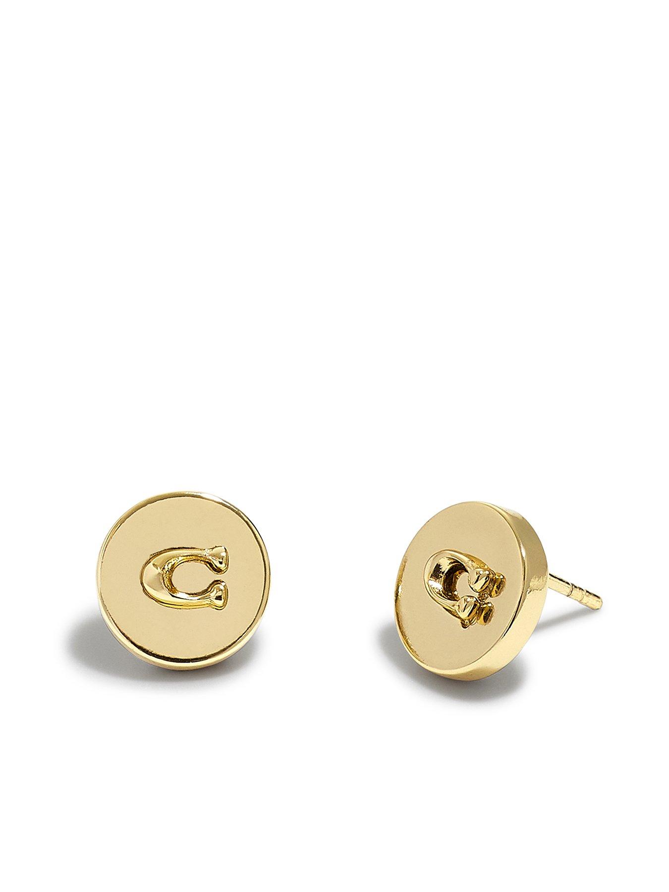Image 1 of 3 of COACH Button Logo Stud Earrings - Gold