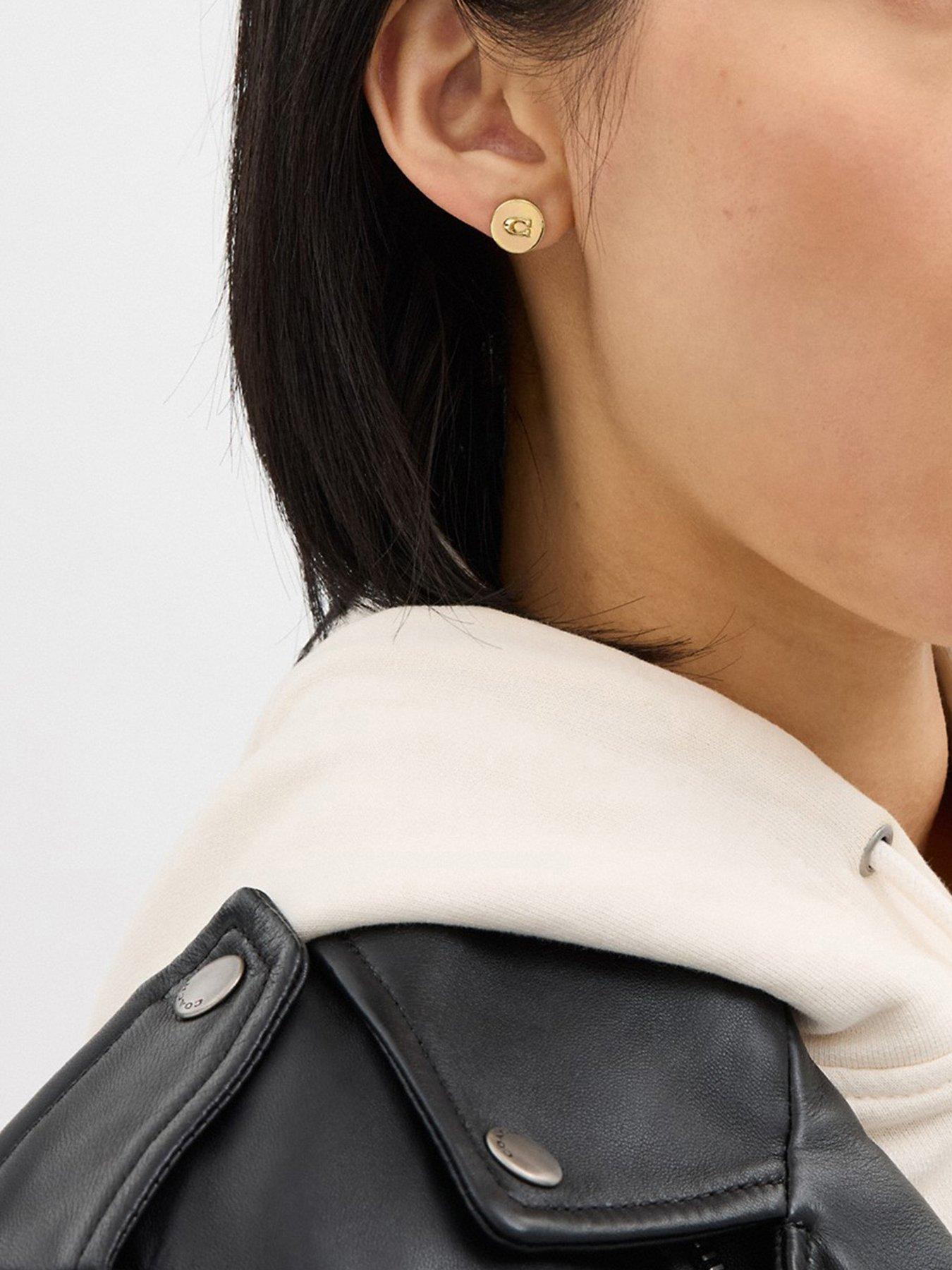 Image 2 of 3 of COACH Button Logo Stud Earrings - Gold