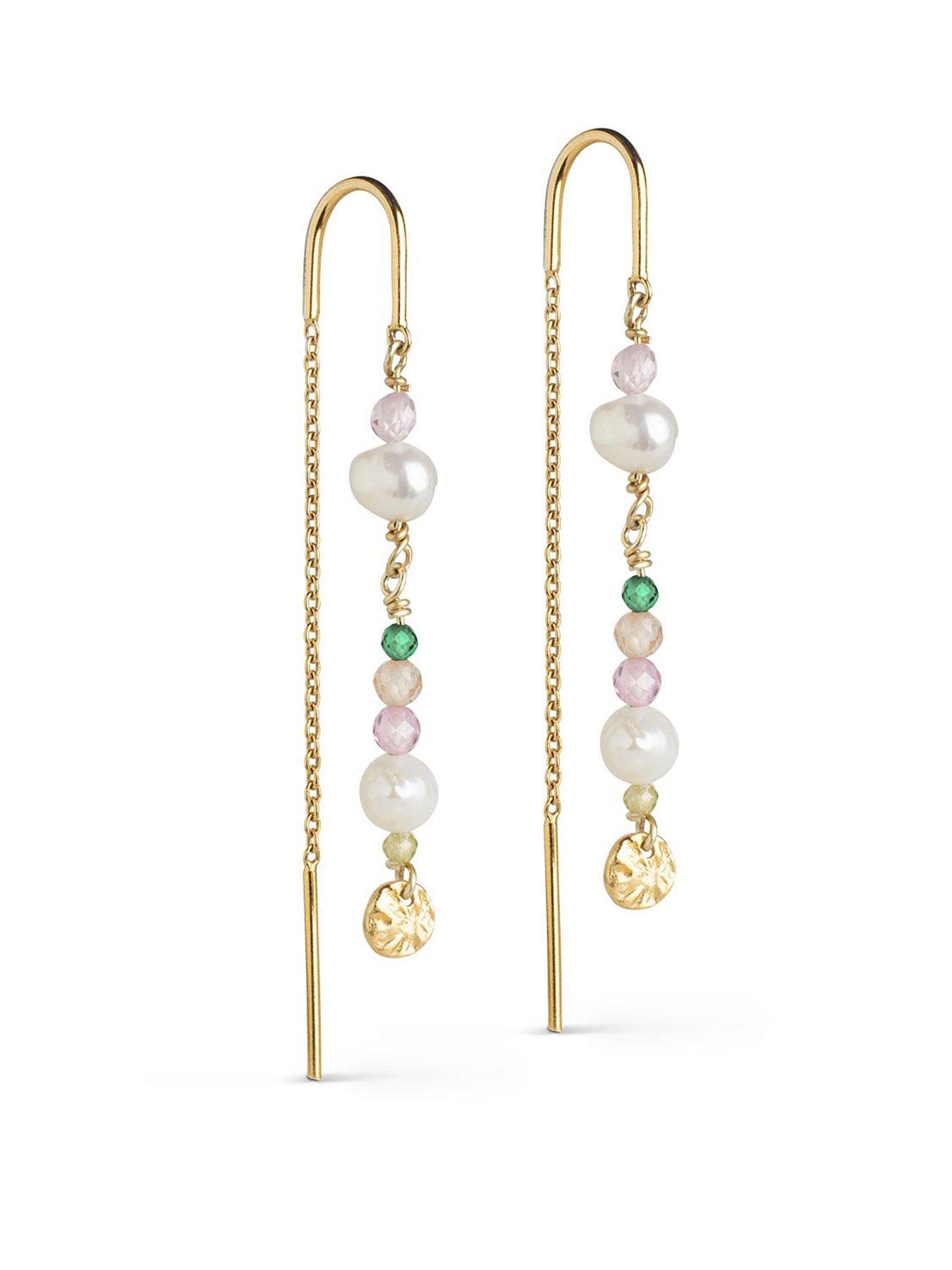 undefined Sofia Earrings, 18ct Yellow Gold plated 925 Sterling Silver and Pearl and Beads
