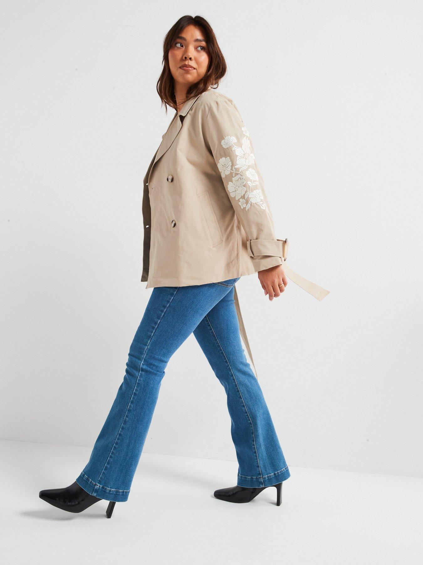  image of v-by-very-curve-cropped-trench-embroidered-jacket-beige