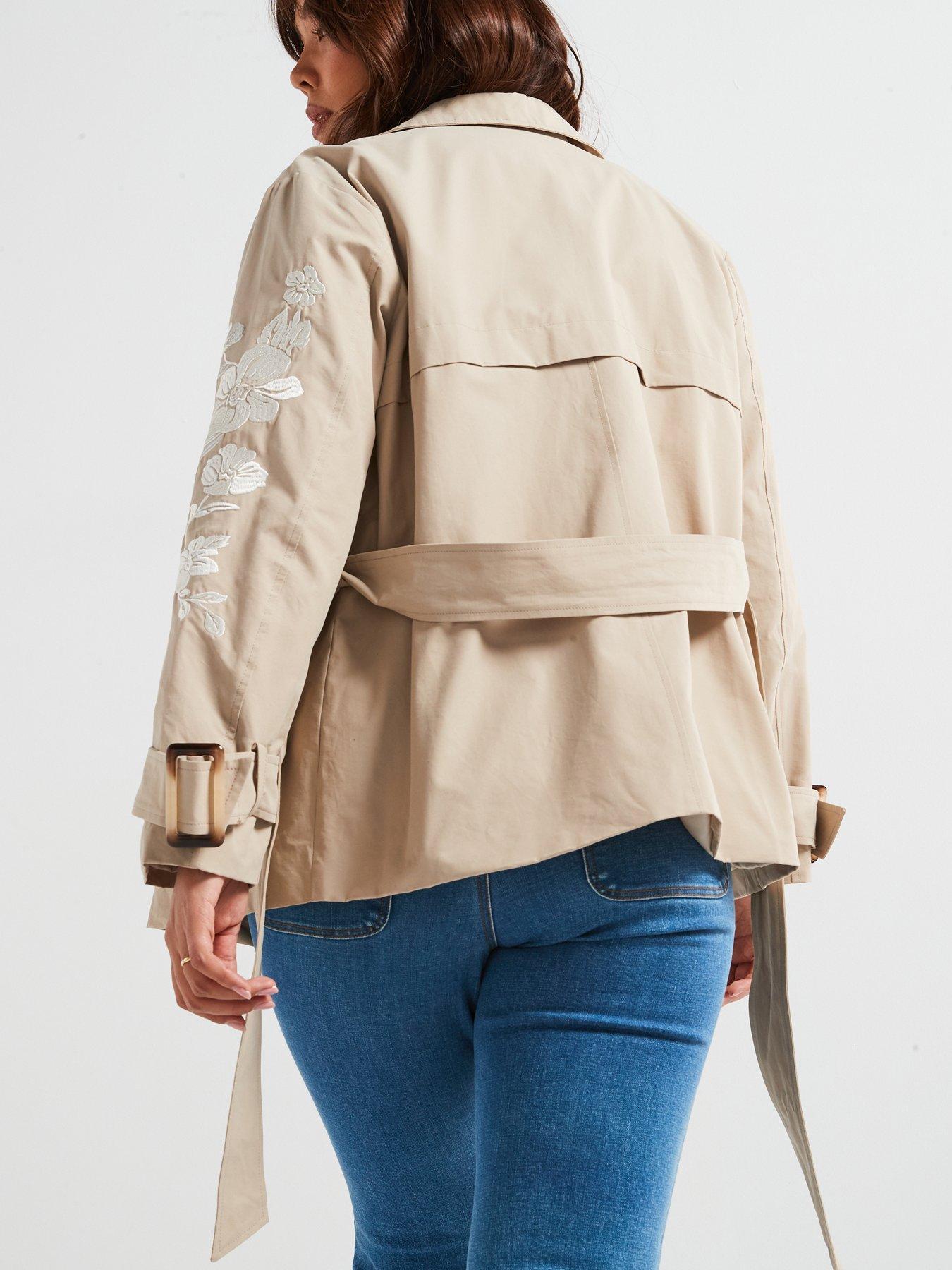  image of v-by-very-curve-cropped-trench-embroidered-jacket-beige