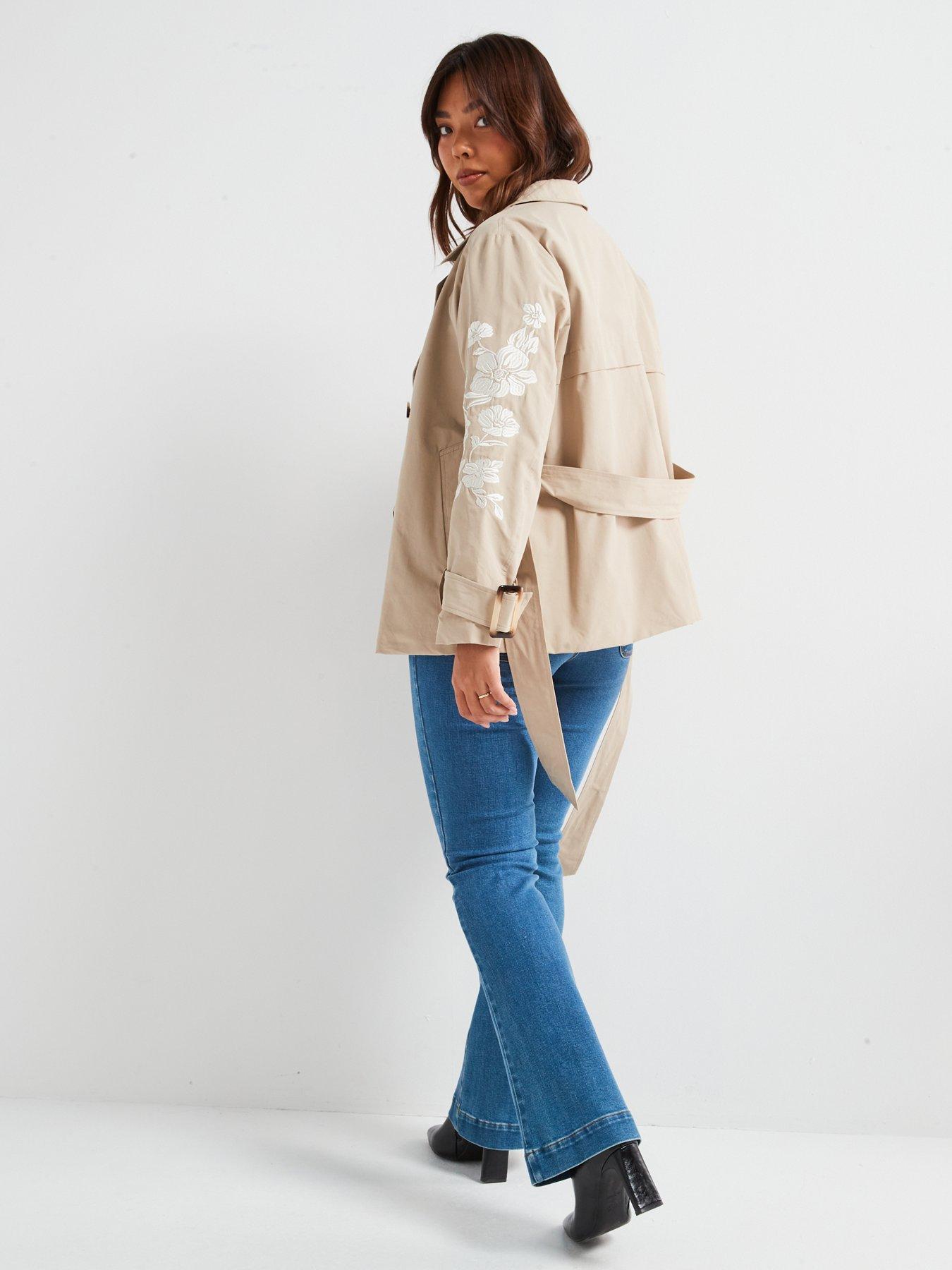  image of v-by-very-curve-cropped-trench-embroidered-jacket-beige