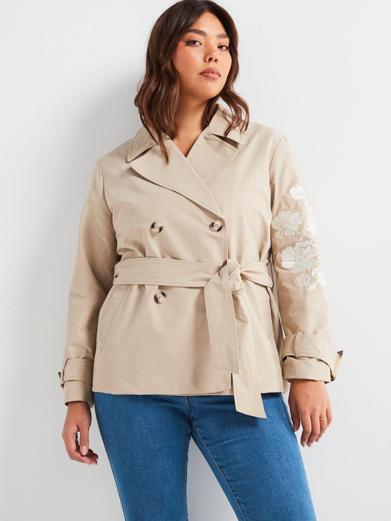  image of v-by-very-curve-cropped-trench-embroidered-jacket-beige