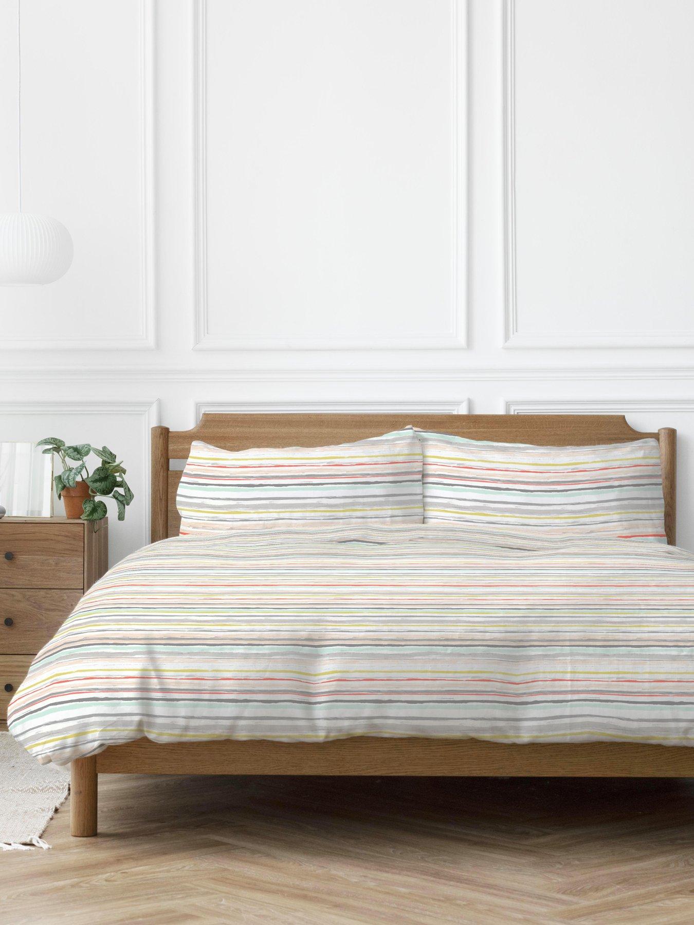 Copenhagen Home Painterly Stripe Coral Peach 100% Cotton Duvet Set