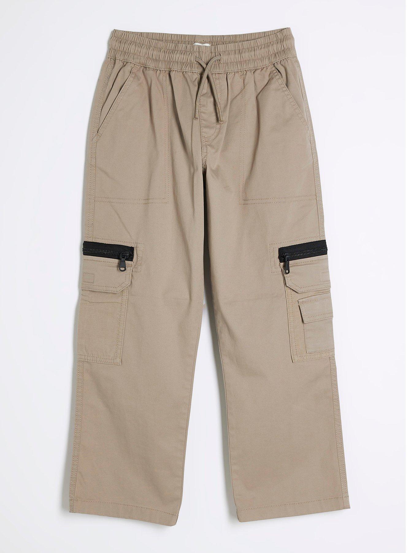 undefined Boys Wide Leg Cargo Trousers - Beige