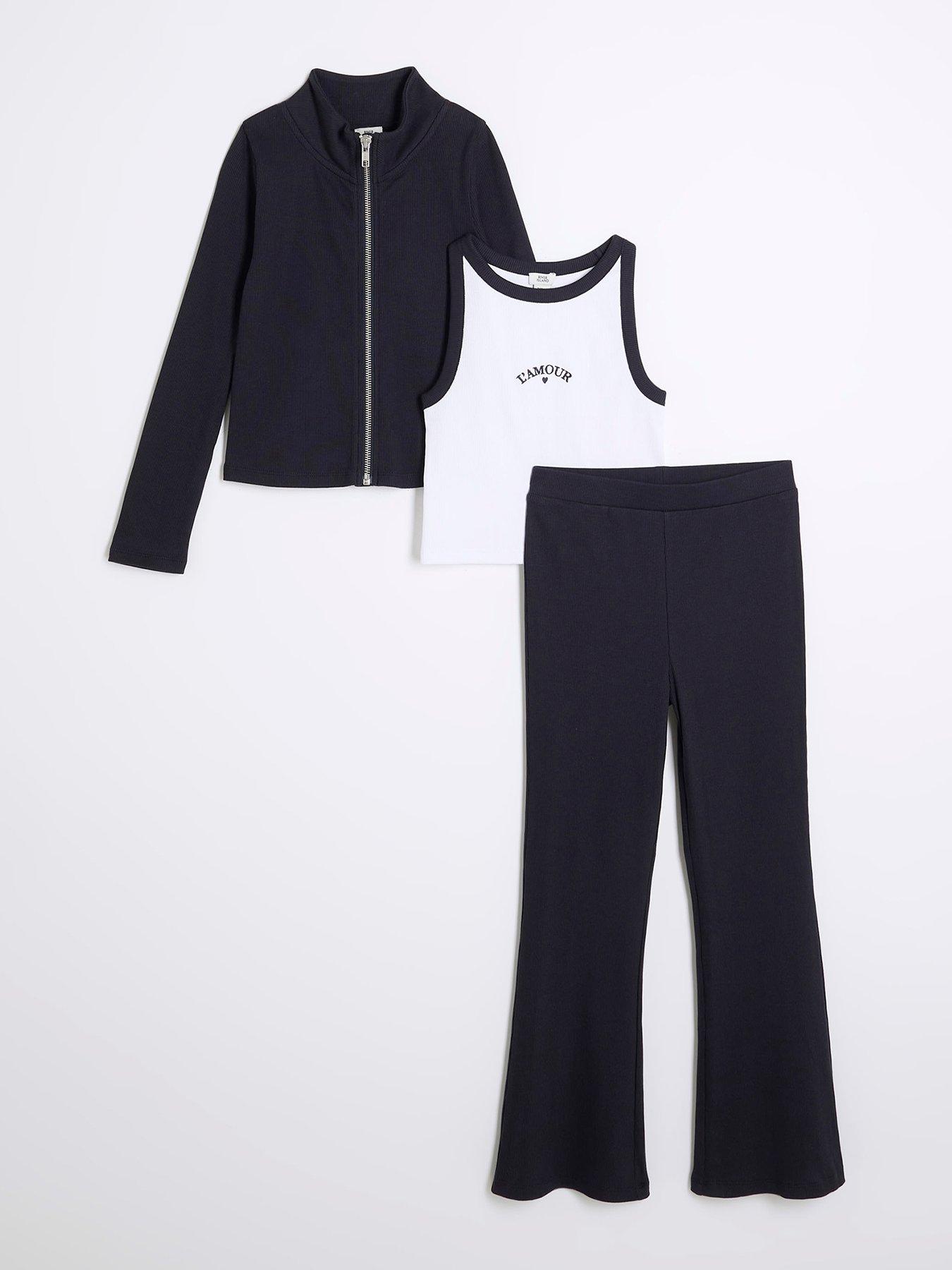 undefined Older Girl Rib Tank 3 Piece Set - Navy