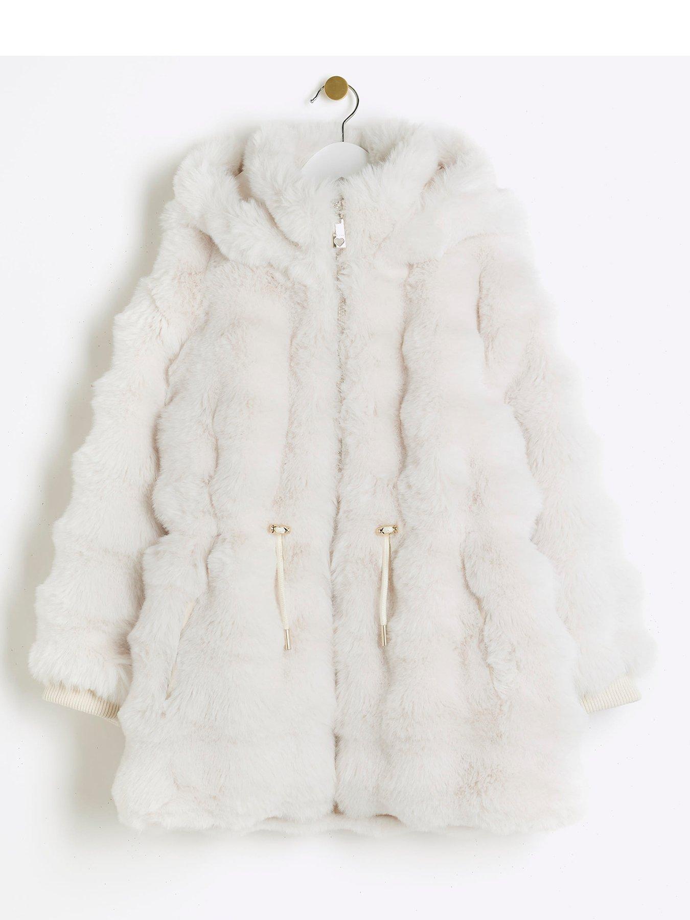 undefined Older Girl Faux Fur Hooded Coat - Cream