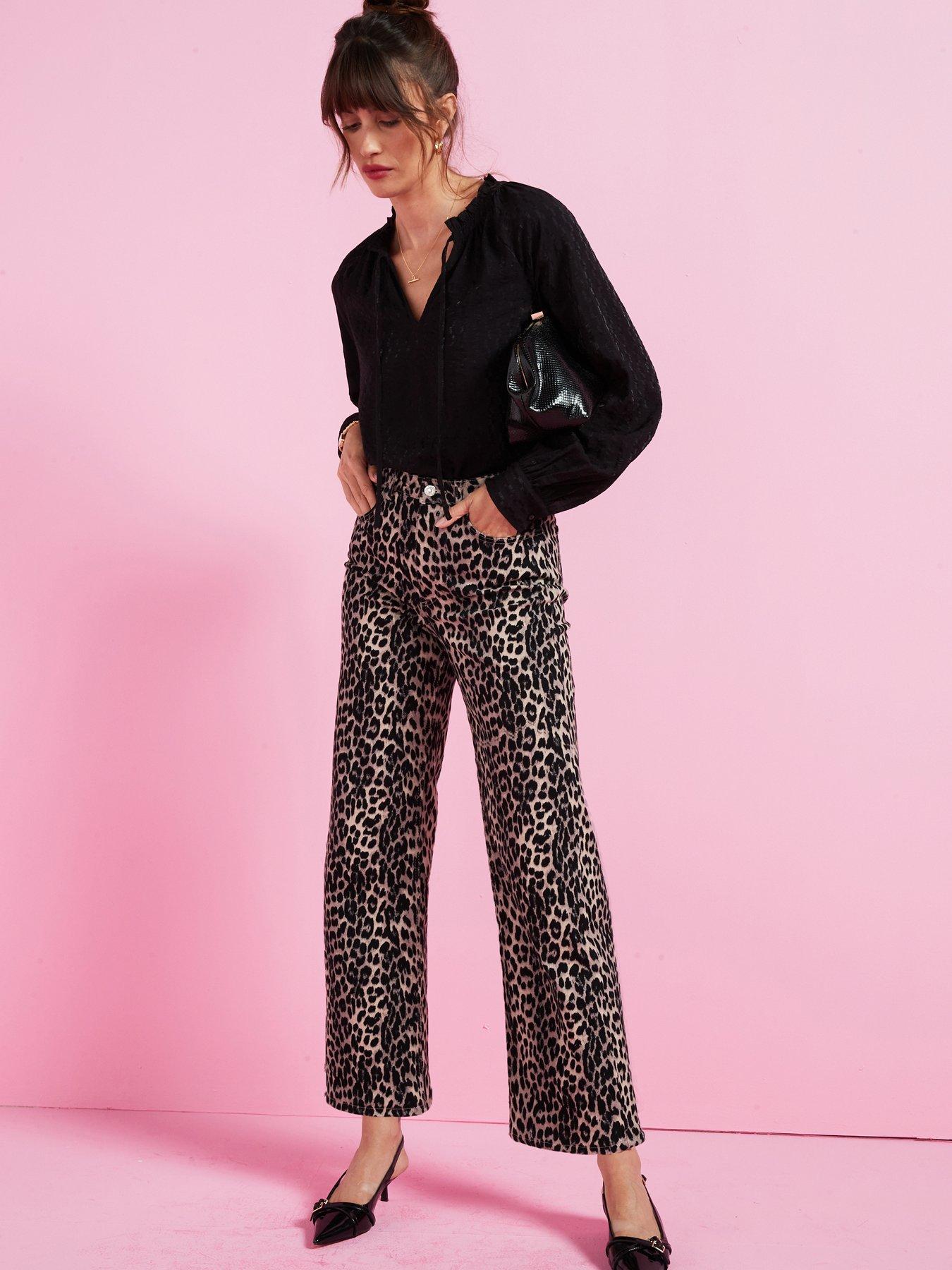undefined Wide Leg Leopard Print Jean - Multi