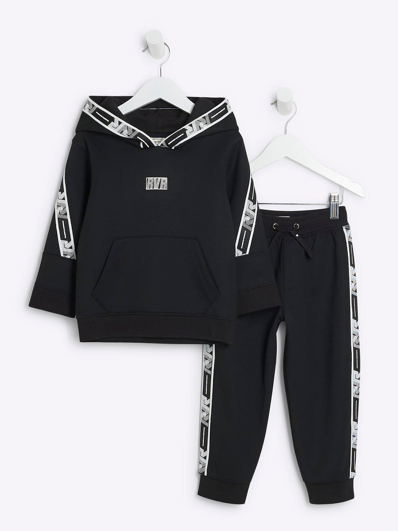 undefined Mini Boy Sporty Taped Hoody Jog Set - Black