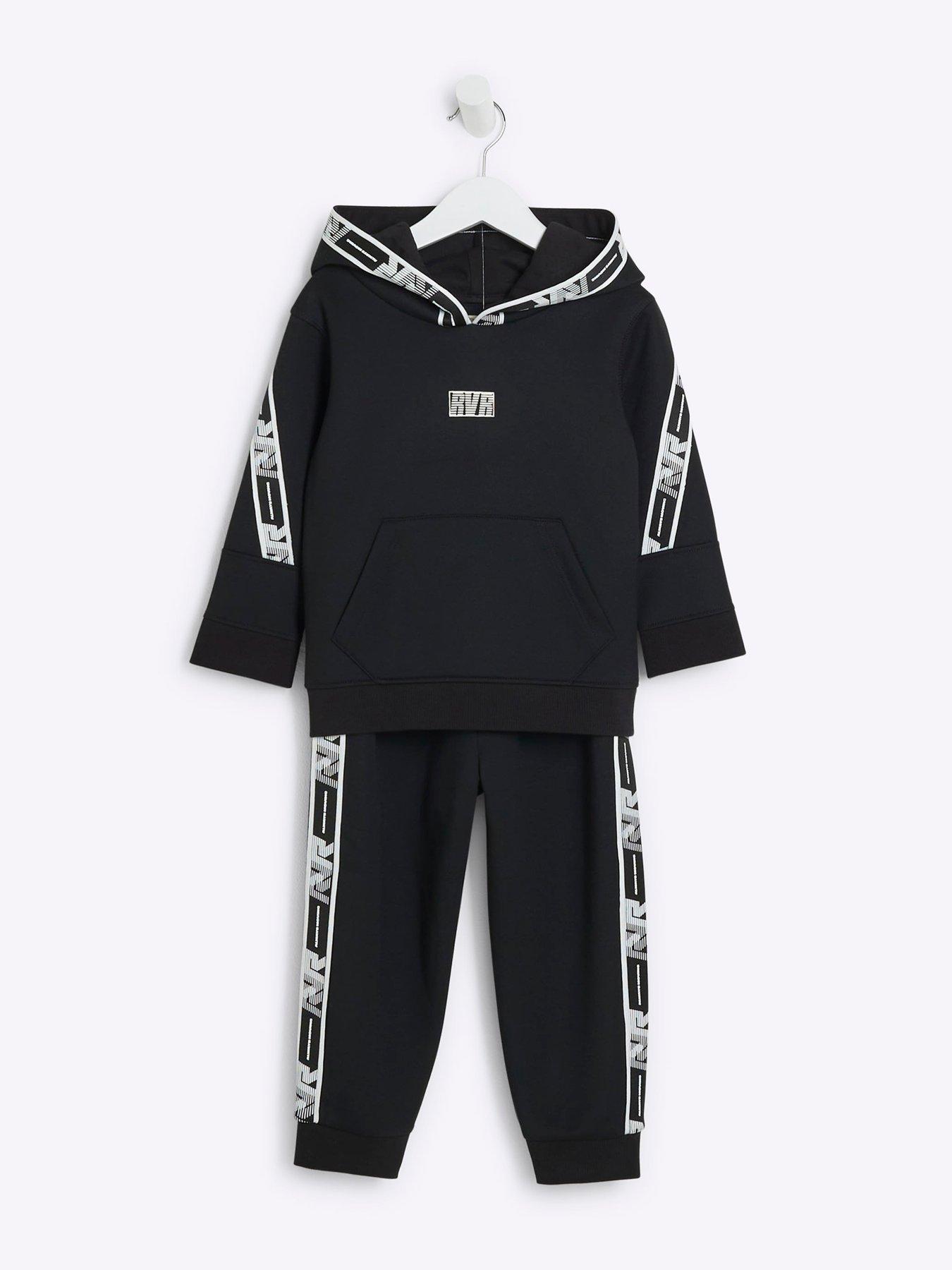  image of river-island-mini-mini-boy-sporty-taped-hoody-jog-set-black