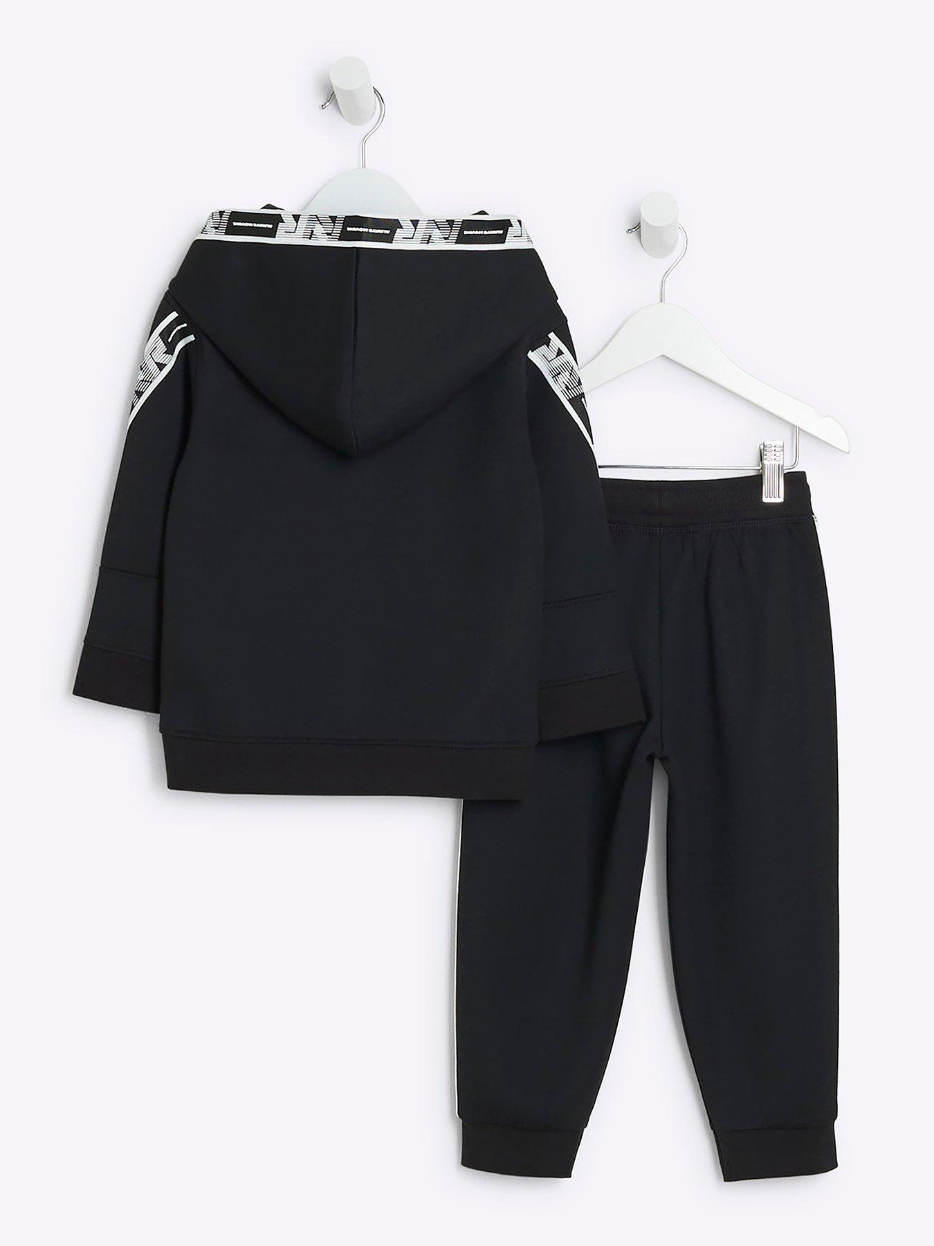  image of river-island-mini-mini-boy-sporty-taped-hoody-jog-set-black