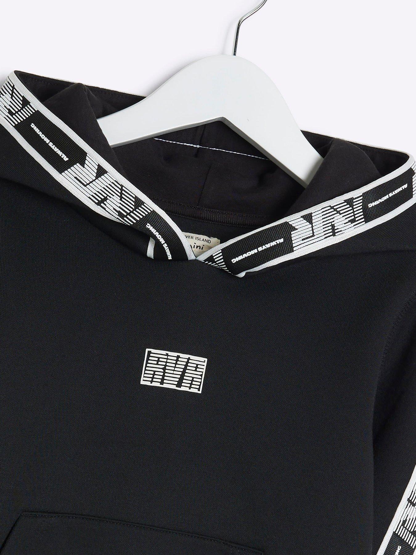  image of river-island-mini-mini-boy-sporty-taped-hoody-jog-set-black