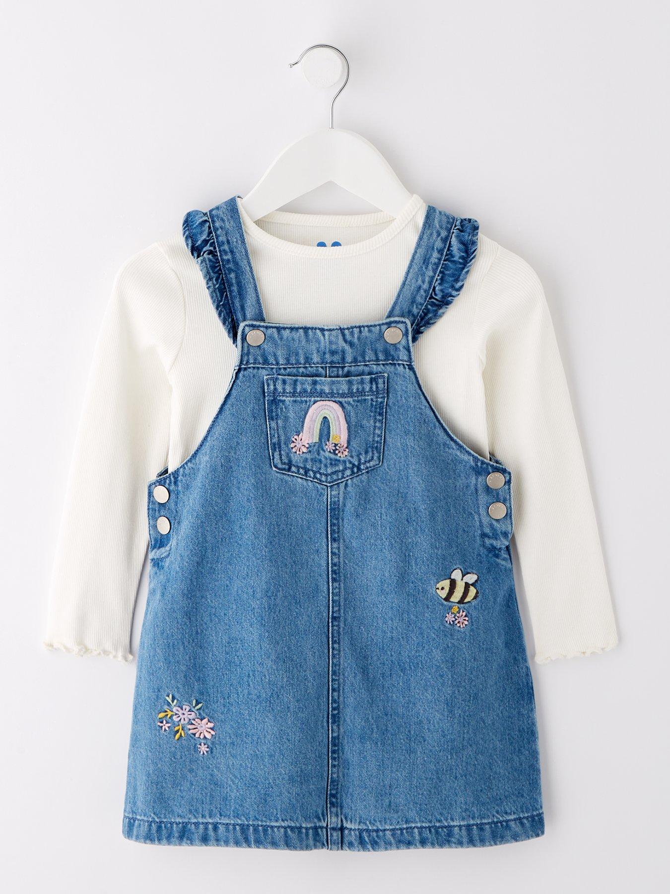  image of mini-v-by-very-girls-frill-shoulder-denim-pinny-amp-long-sleeve-t-shirt-set-pink