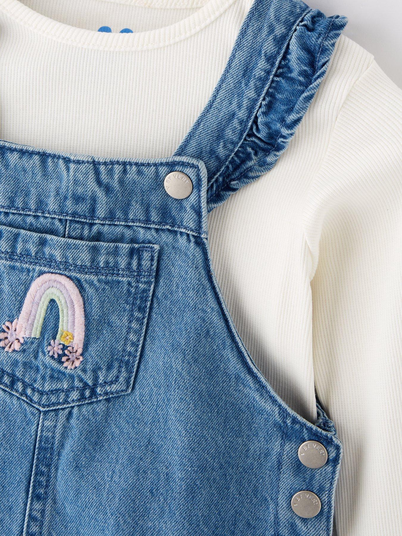  image of mini-v-by-very-girls-frill-shoulder-denim-pinny-amp-long-sleeve-t-shirt-set-pink