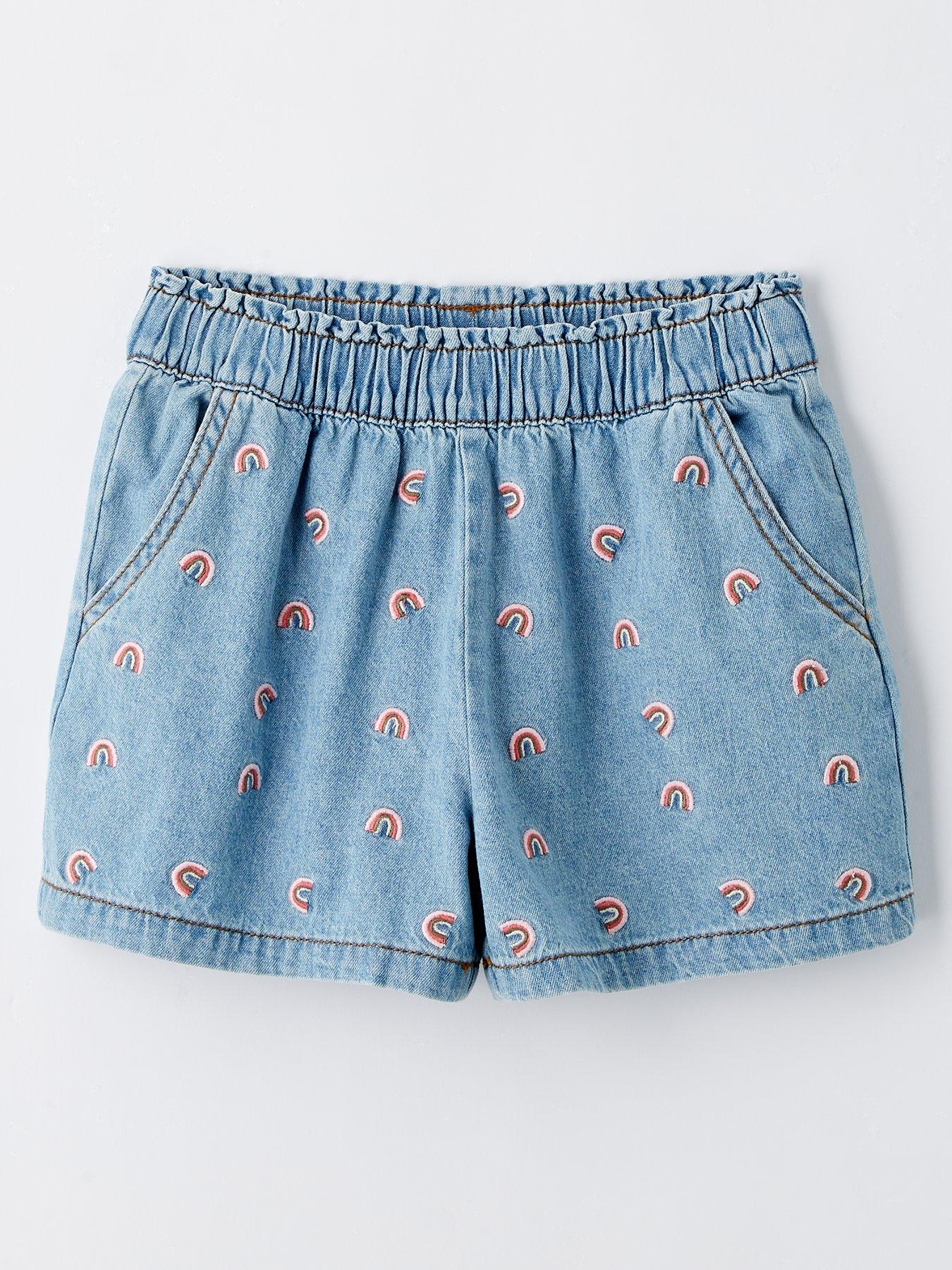 front image of mini-v-by-very-girls-embroidered-paperbag-denim-shorts-blue