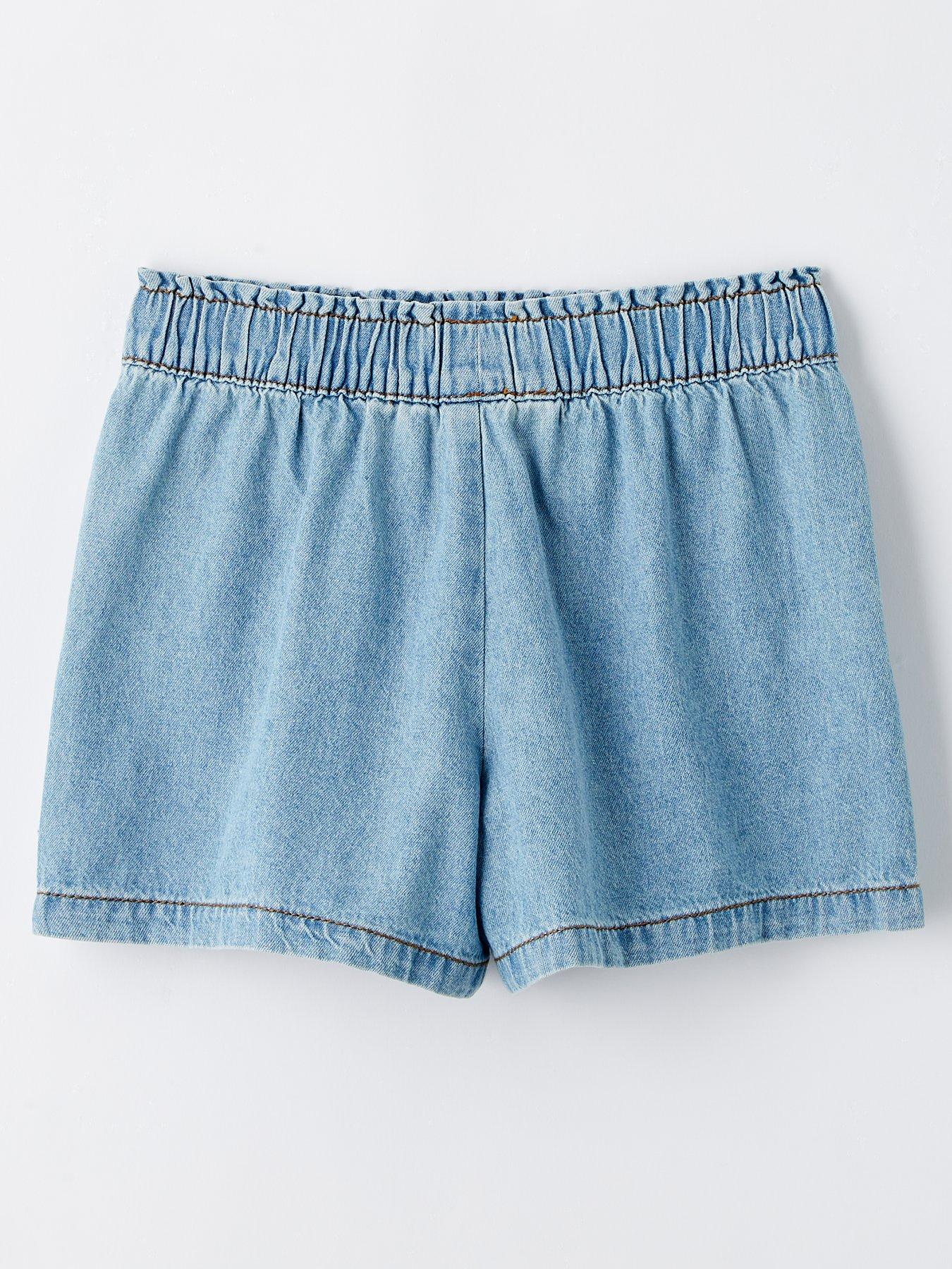 back image of mini-v-by-very-girls-embroidered-paperbag-denim-shorts-blue