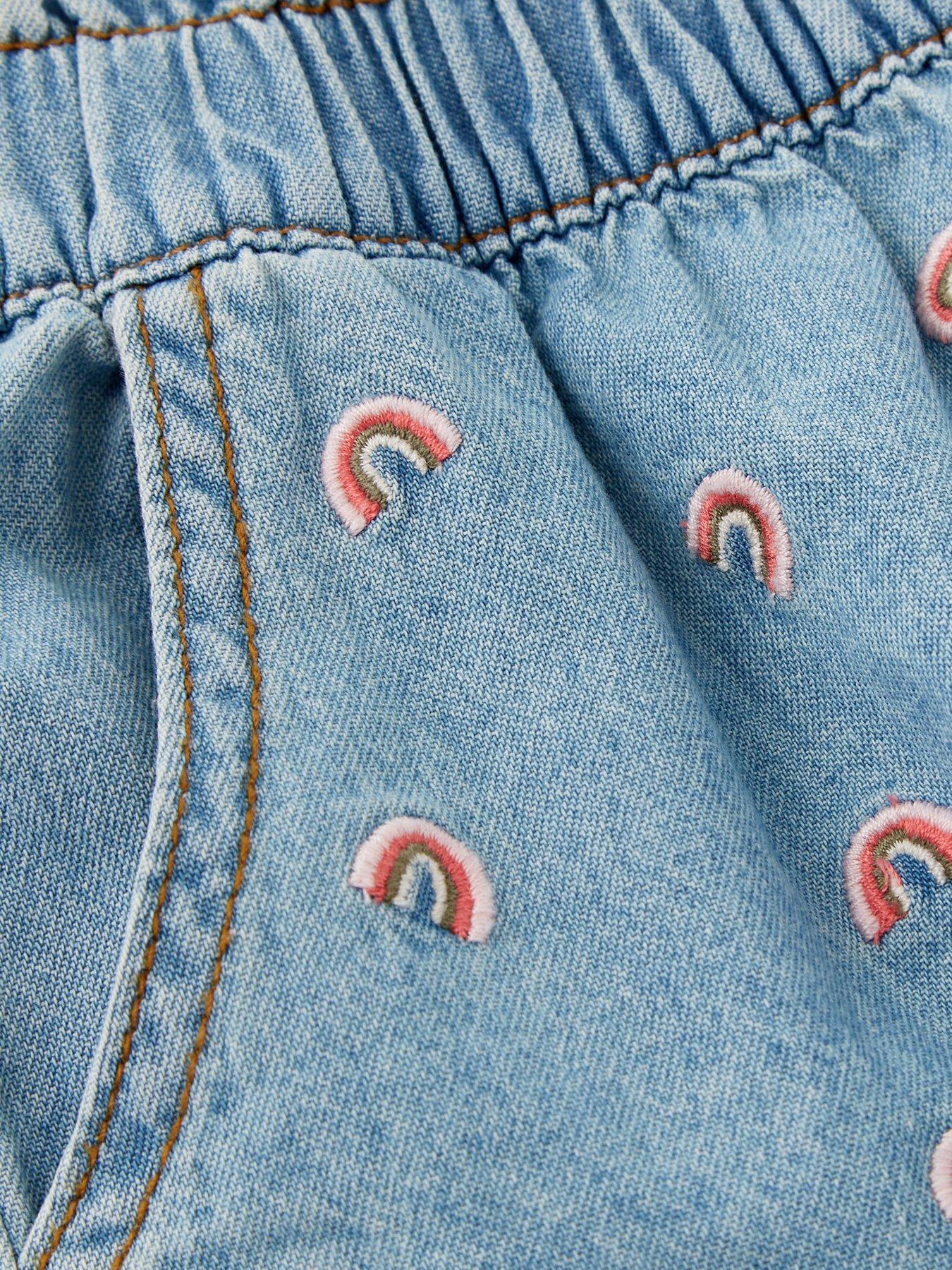  image of mini-v-by-very-girls-embroidered-paperbag-denim-shorts-blue