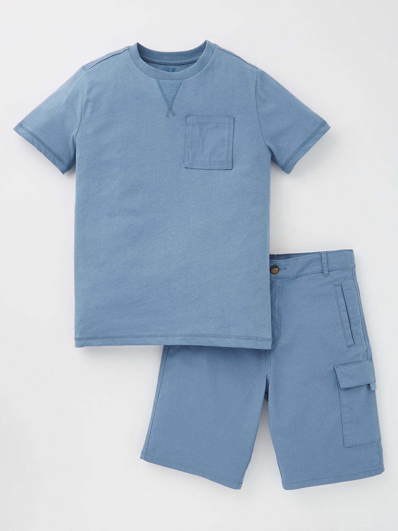  image of v-by-very-boys-t-shirt-and-cargo-short-set-blue
