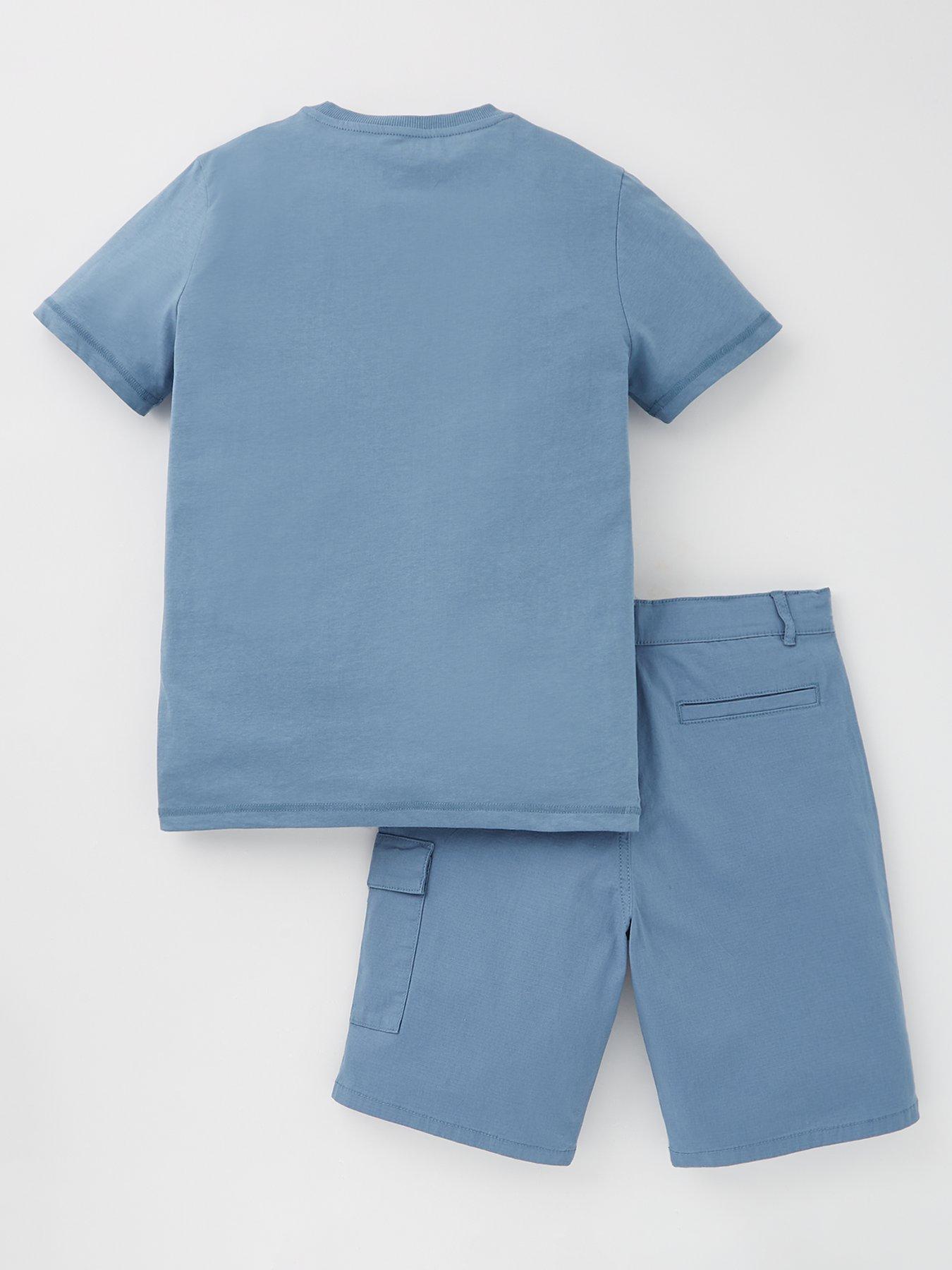  image of v-by-very-boys-t-shirt-and-cargo-short-set-blue