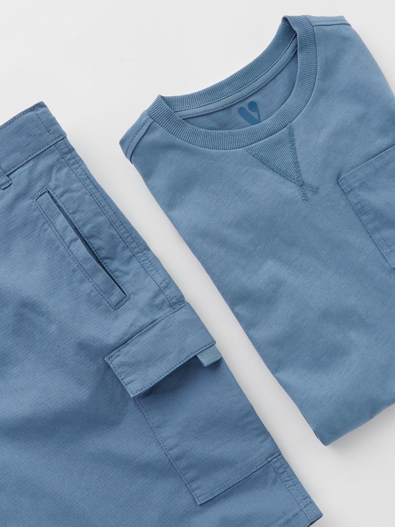  image of v-by-very-boys-t-shirt-and-cargo-short-set-blue