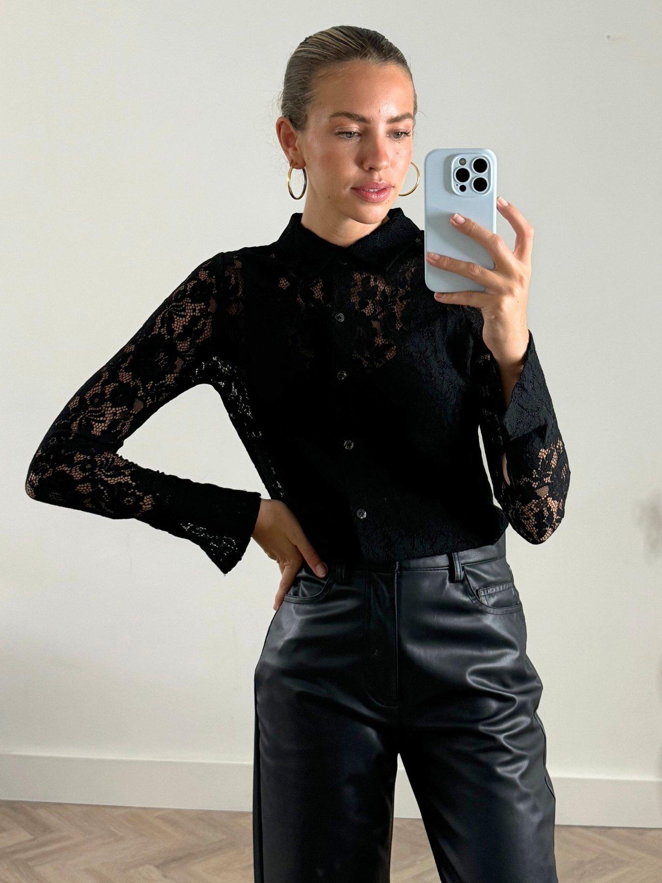  image of style-cheat-lace-button-shirt-black